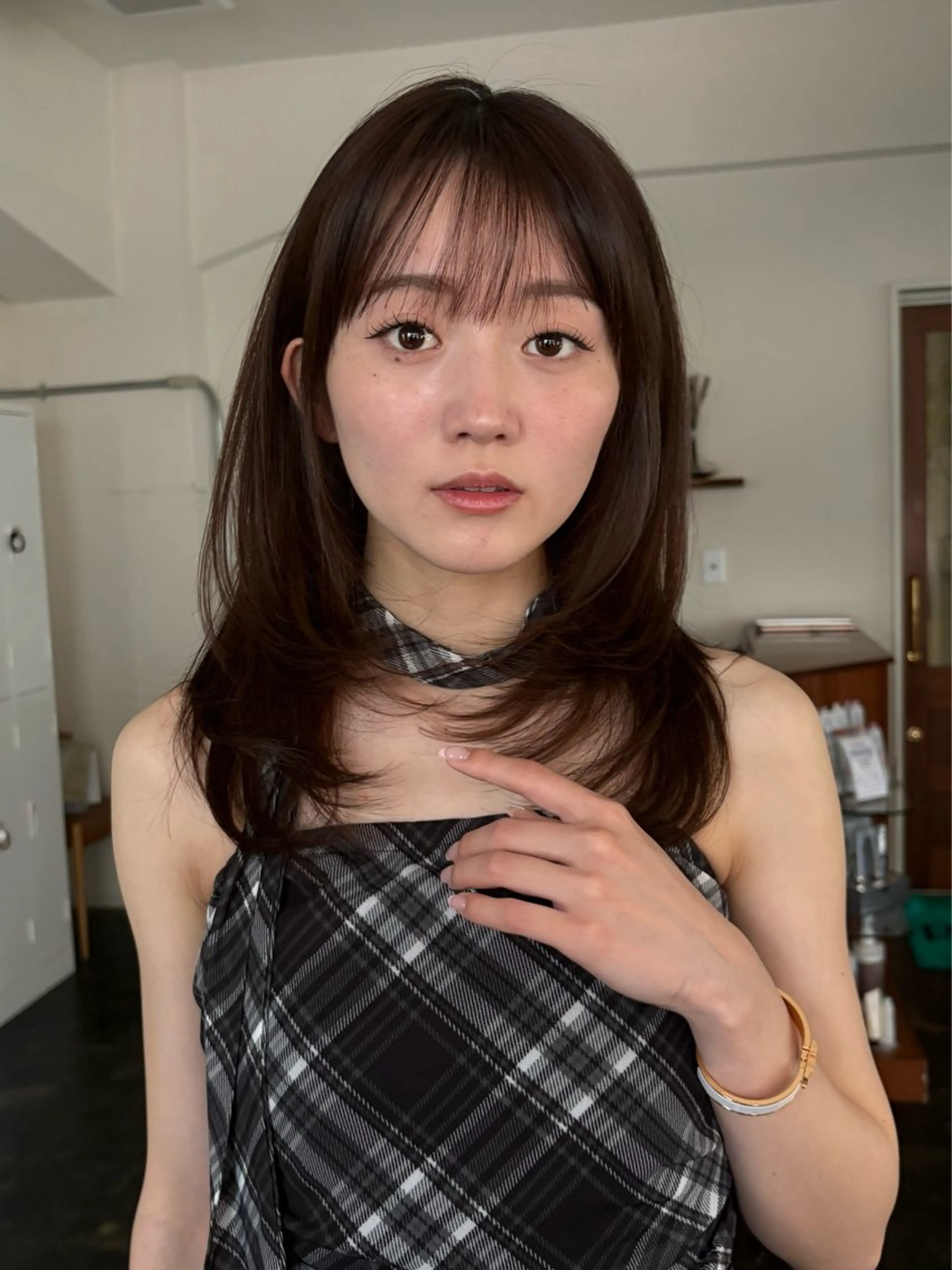 ミディアム カット ヘアカラー トリートメント 透明感カラー/顔周り カット/ののか💞のヘアスタイル