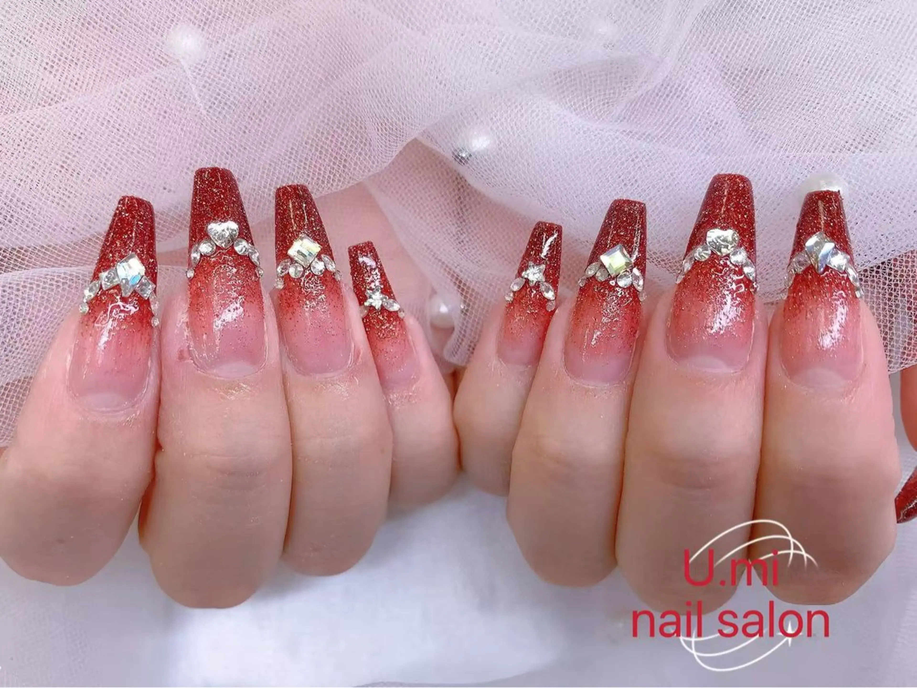 ネイル ボルドー チークネイル 長さ出し フレンチネイル ジェルネイル UMI ネイルサロン新宿🎀のネイルデザイン