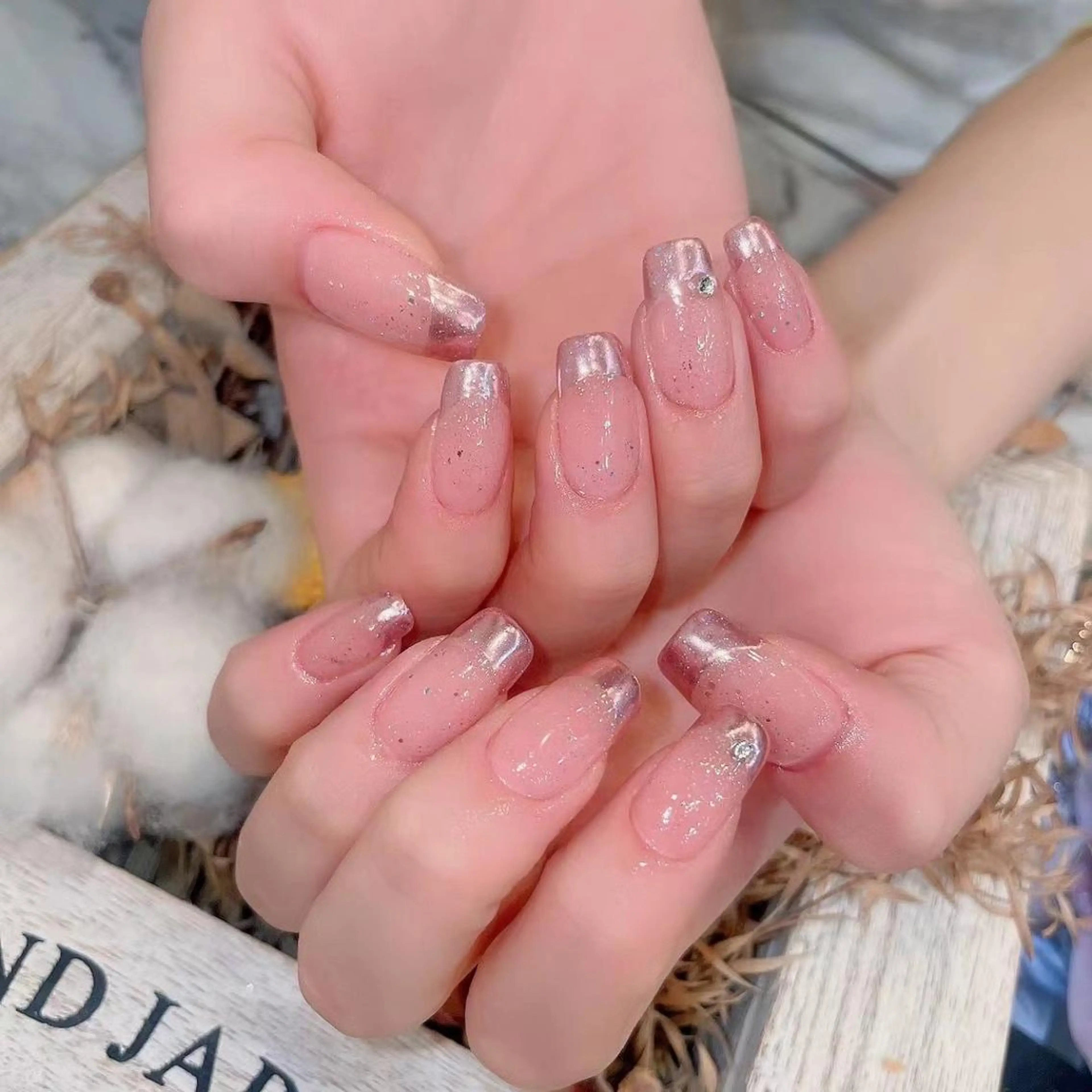 ネイル フレンチネイル キラキラネイル ラメ(グリッター) ミラーネイル ピンク Babarla Nailのネイルデザイン