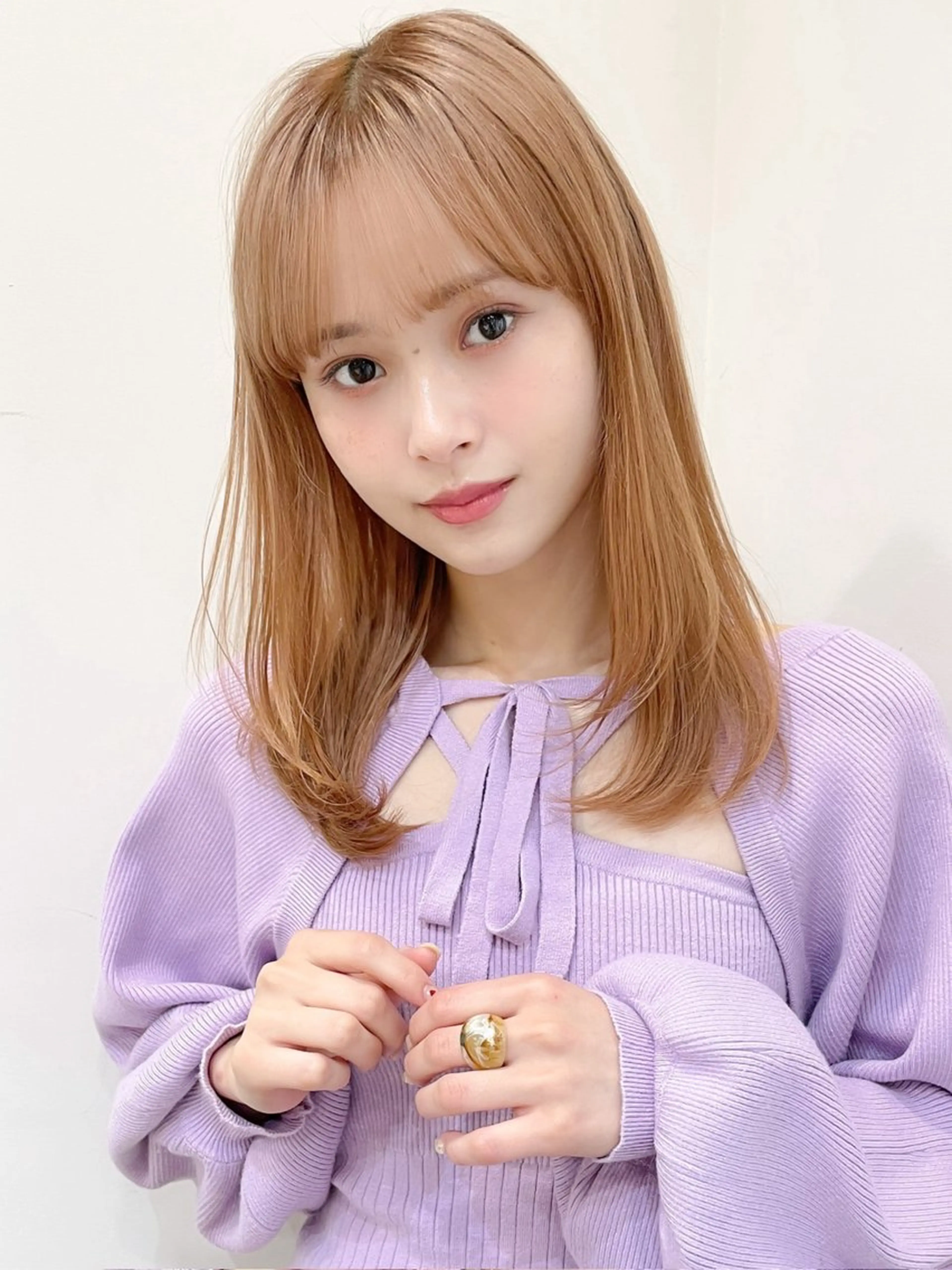 ミディアム カラー ミディアム/顔周り/ ベージュ🌼mayuのヘアスタイル