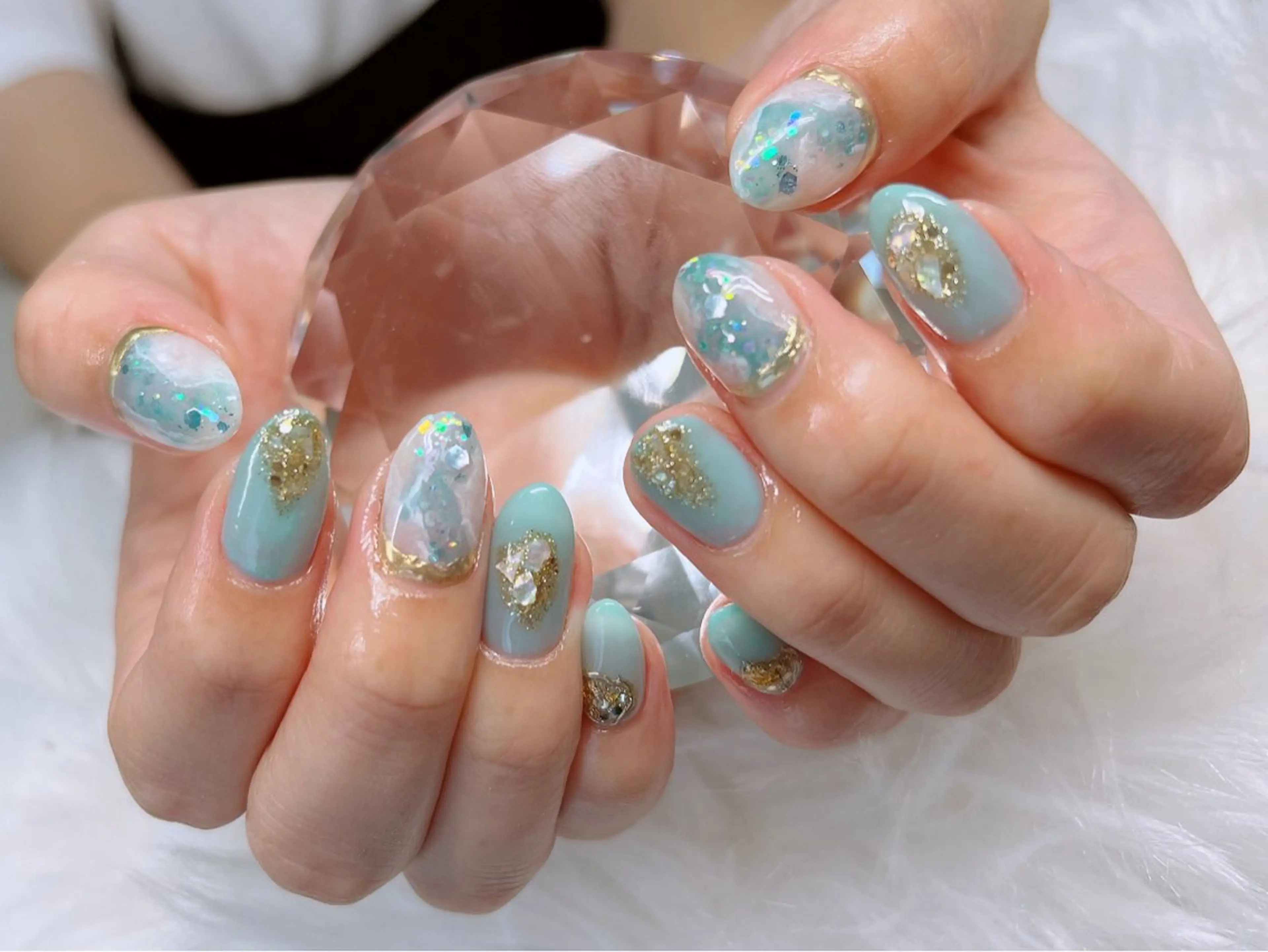 ネイル フットネイル フレンチネイル 韓国ネイル 水色 ロングネイル Lee _nailのネイルデザイン