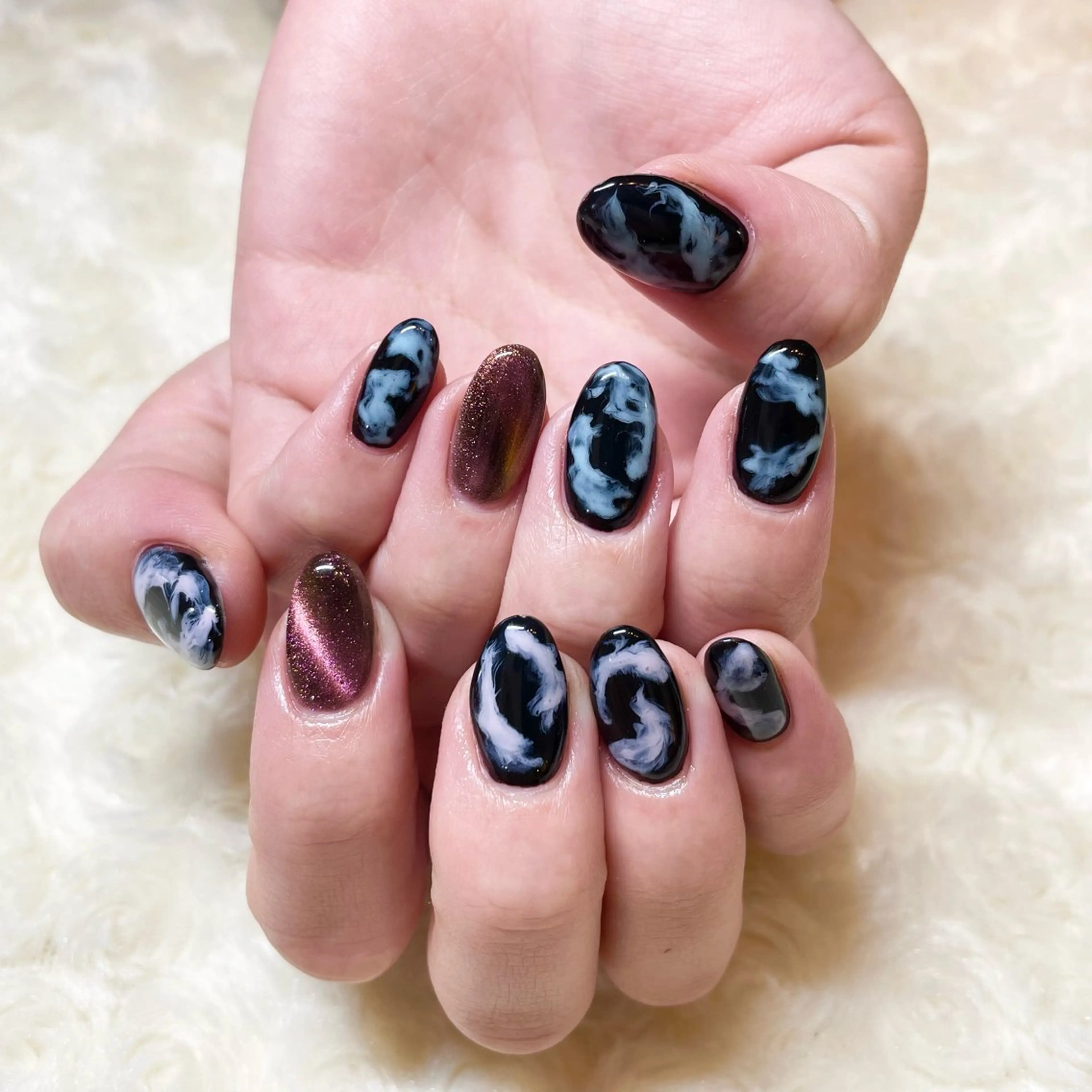 ネイル 水色 マグネットネイル ピンク aime Sakiのネイルデザイン