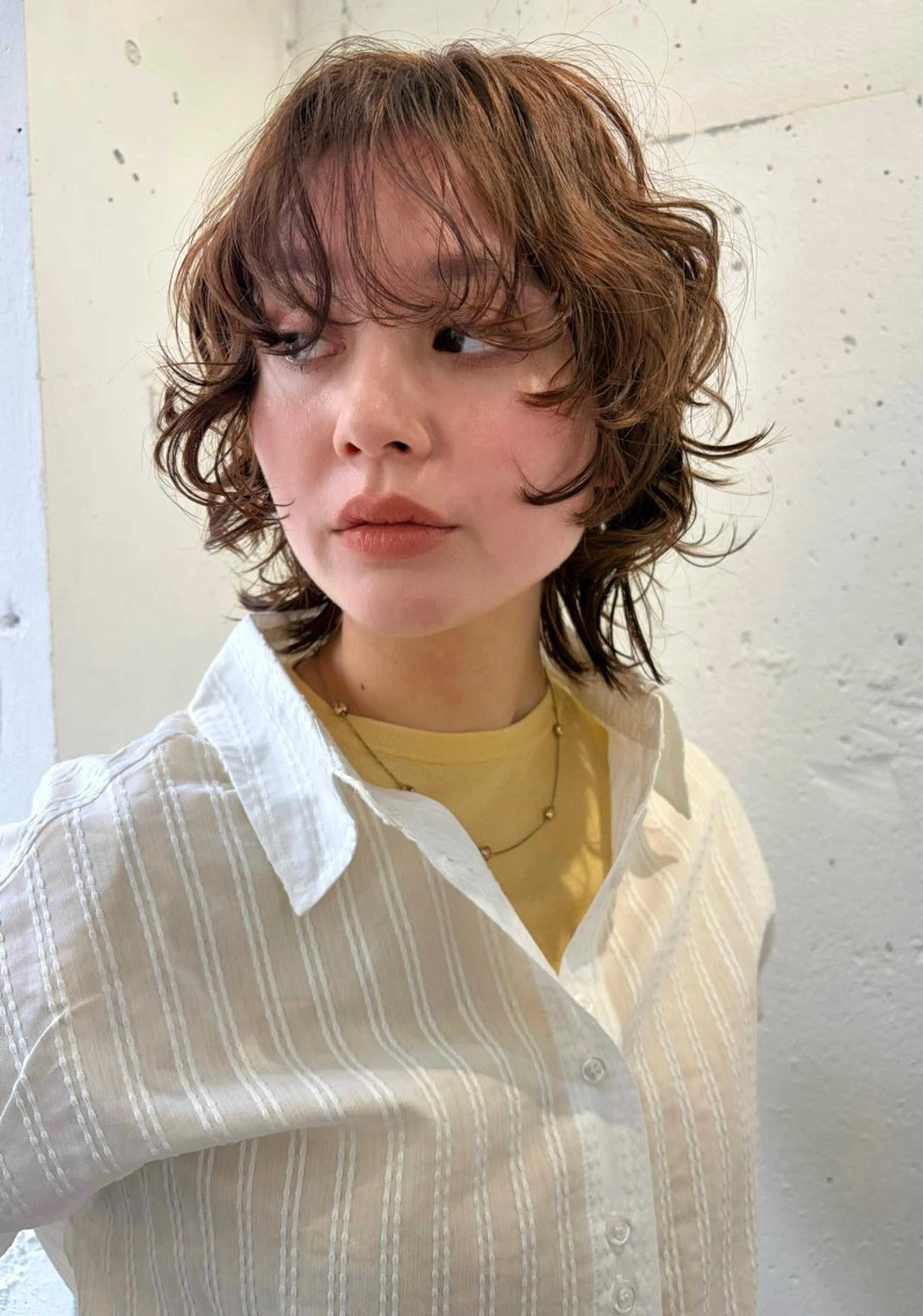 ミディアム カラー パーマ ミディアムパーマ ベージュカラー レイヤーカット ウルフカット カット ヘアカラー パーマ トリートメント *UNU* RICOのヘアスタイル