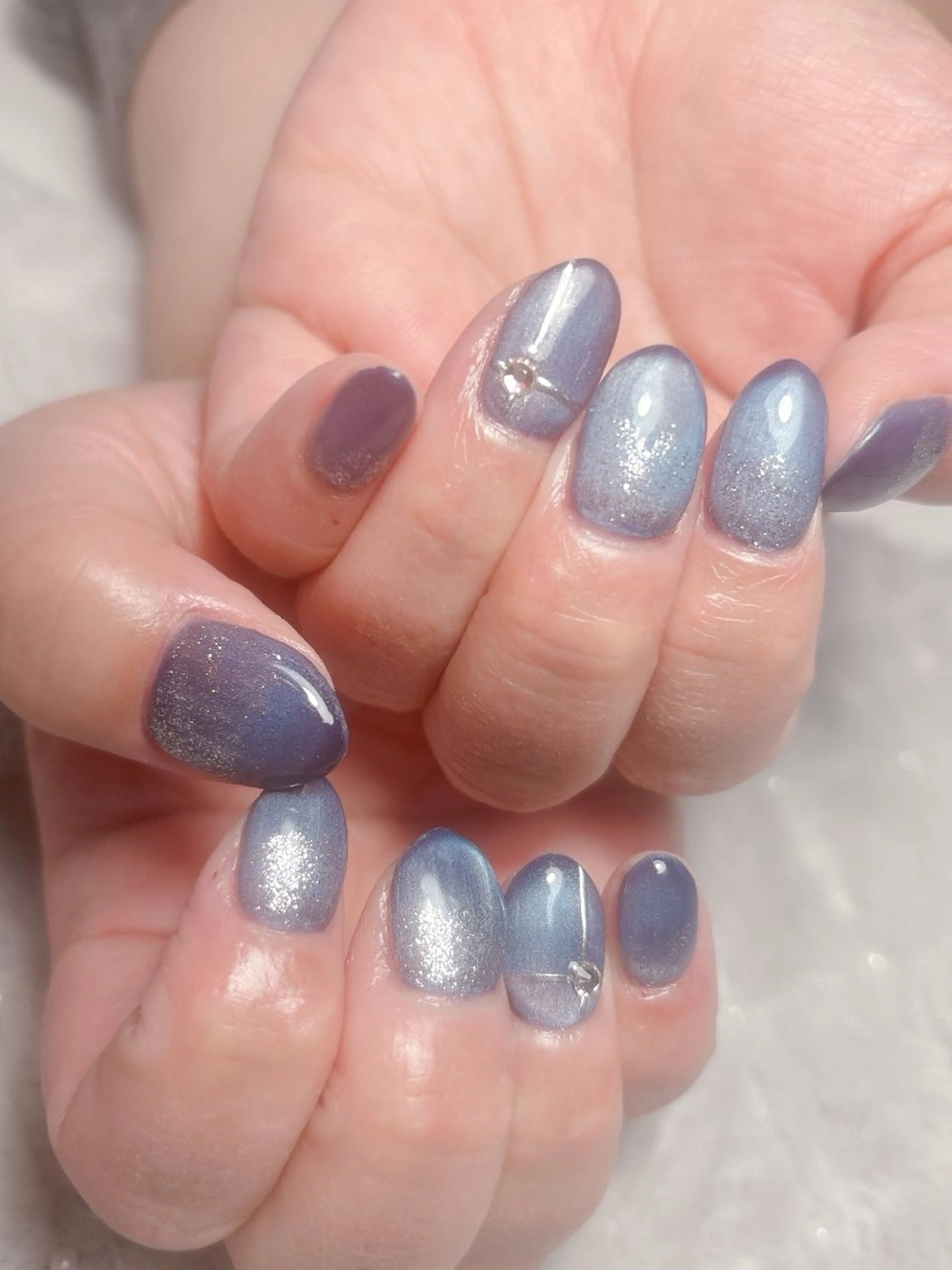 ネイル ブルー 入学式 ジェルネイル 卒業式 マグネットネイル ネイル&耳つぼサロン はるちゃんちのネイルデザイン