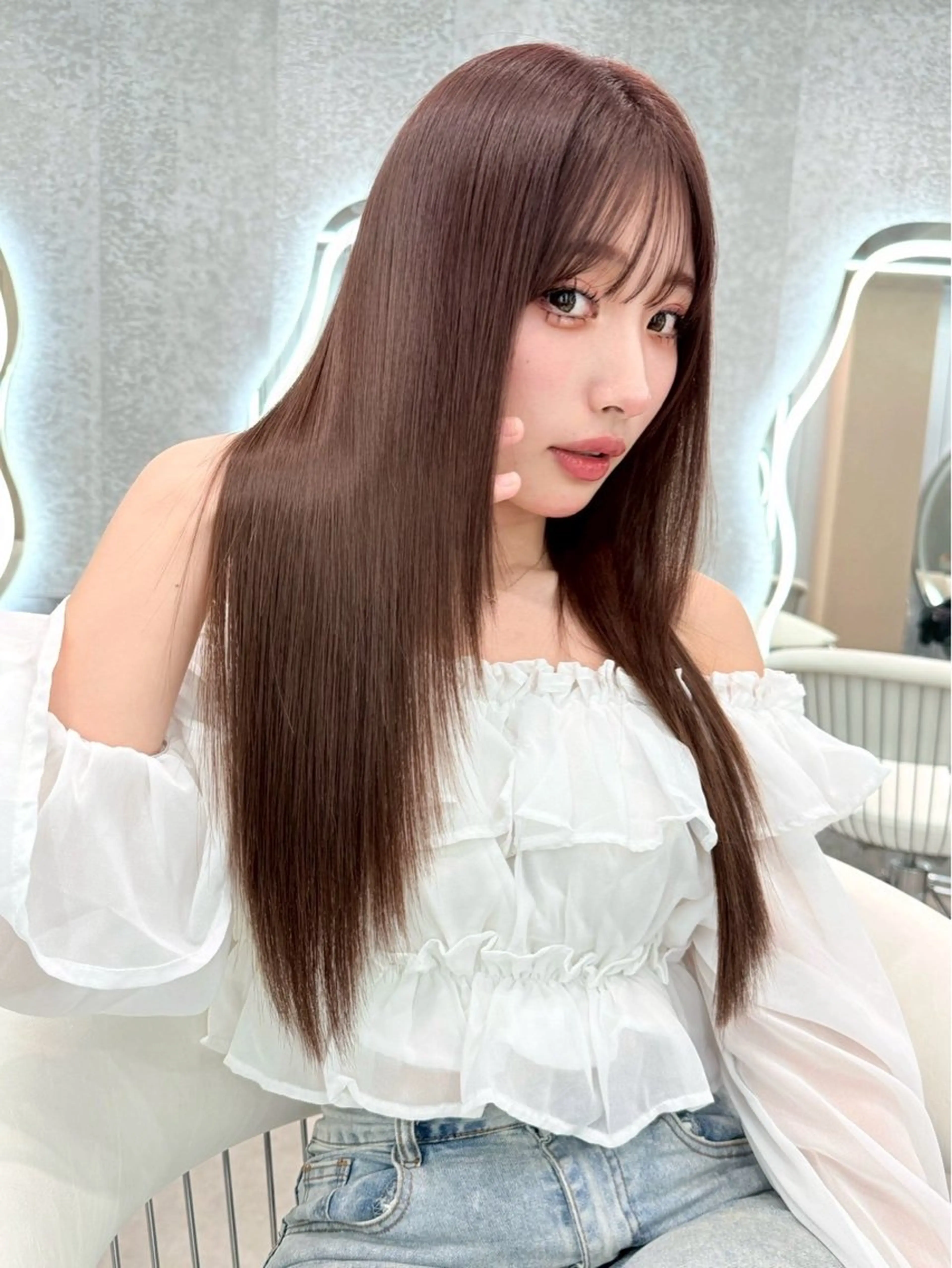 ミディアム カット 縮毛矯正 トリートメント ブリーチなしW🎀 髪質改善／はのんのヘアスタイル