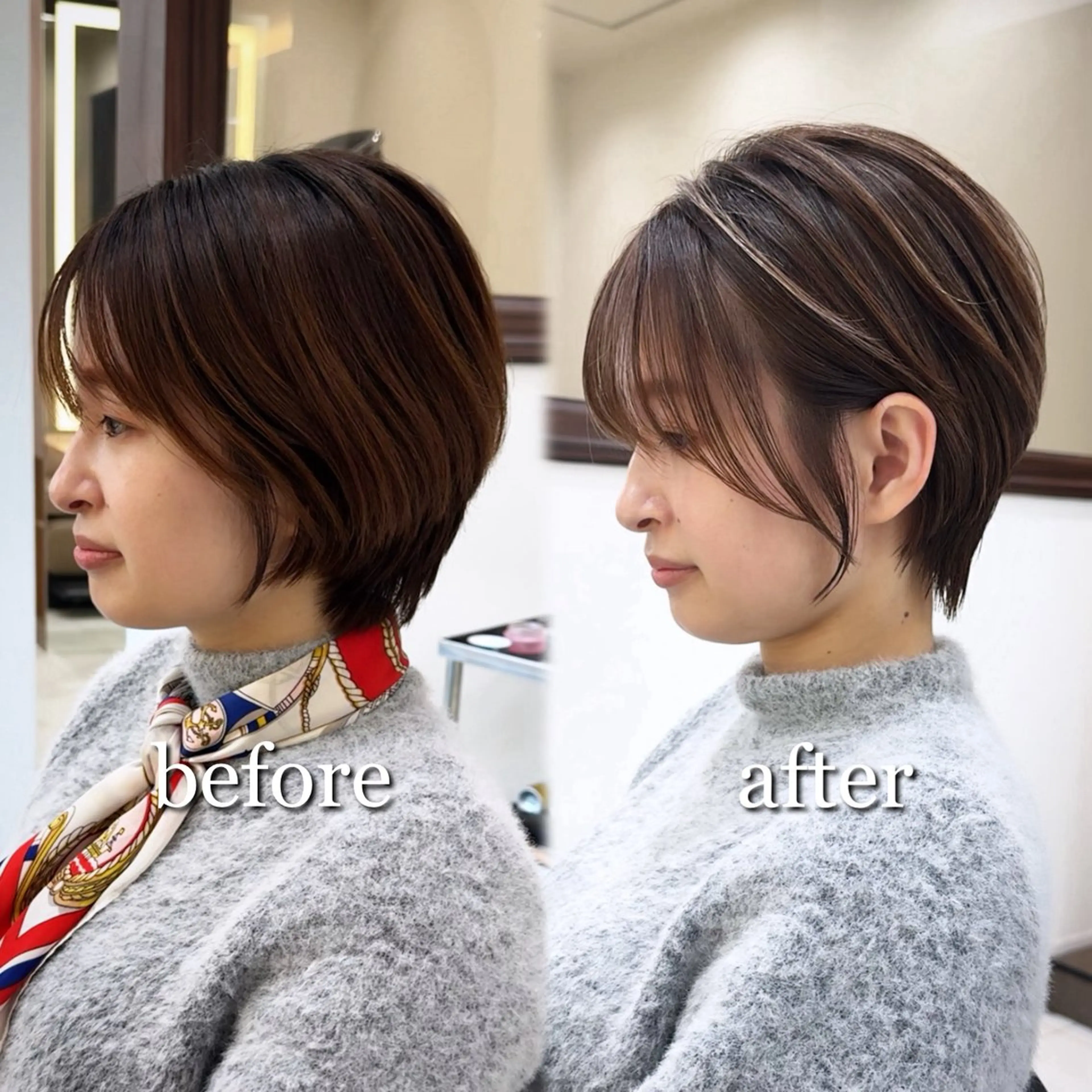 ショート カラー ショートボブ ハンサムショート 丸みショート ハイライトカラー ボブ ショート/ハイライト 無料‼️愛斗のヘアスタイル