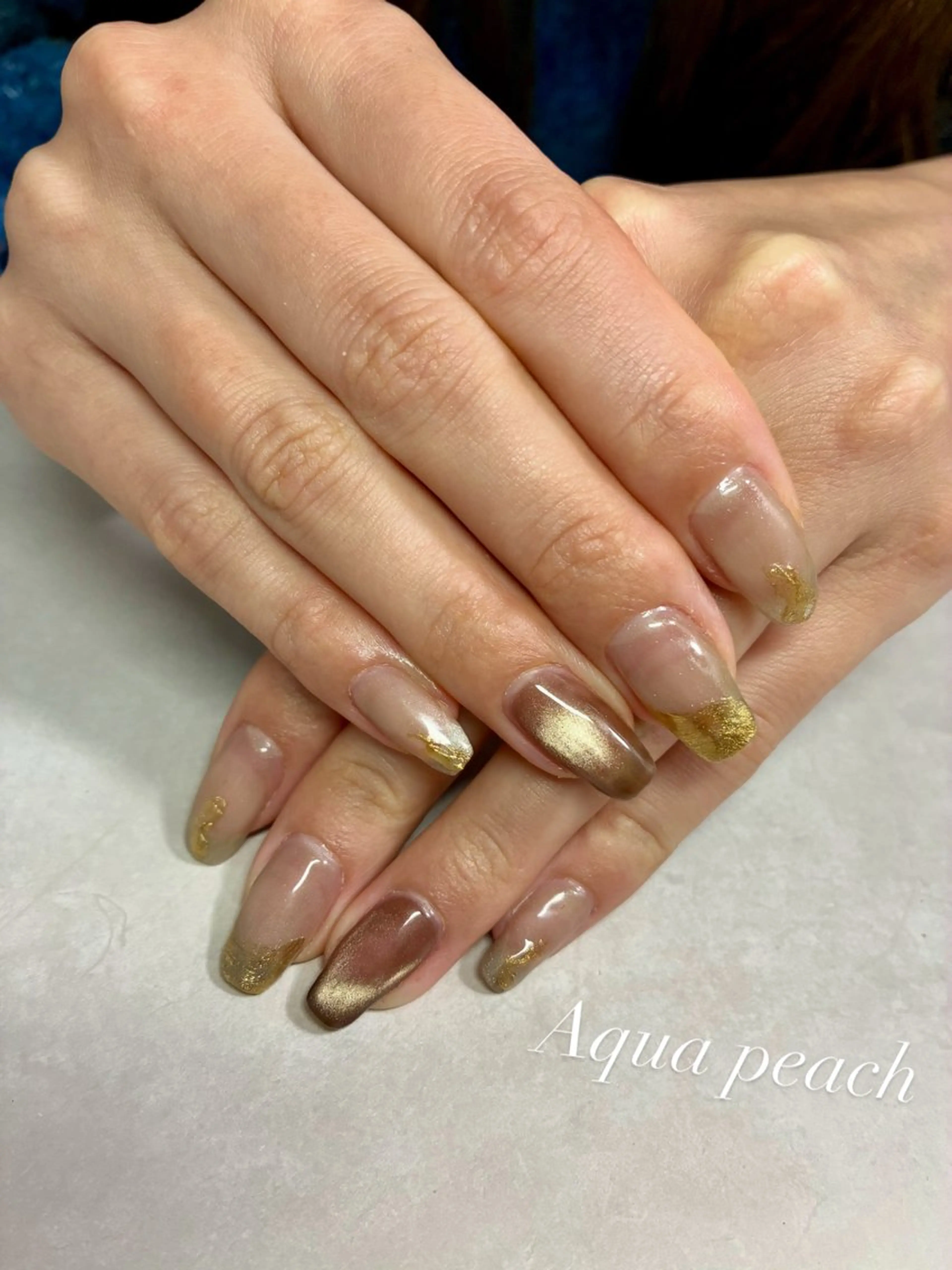 ネイル ハンドネイル Aqua peachのネイルデザイン