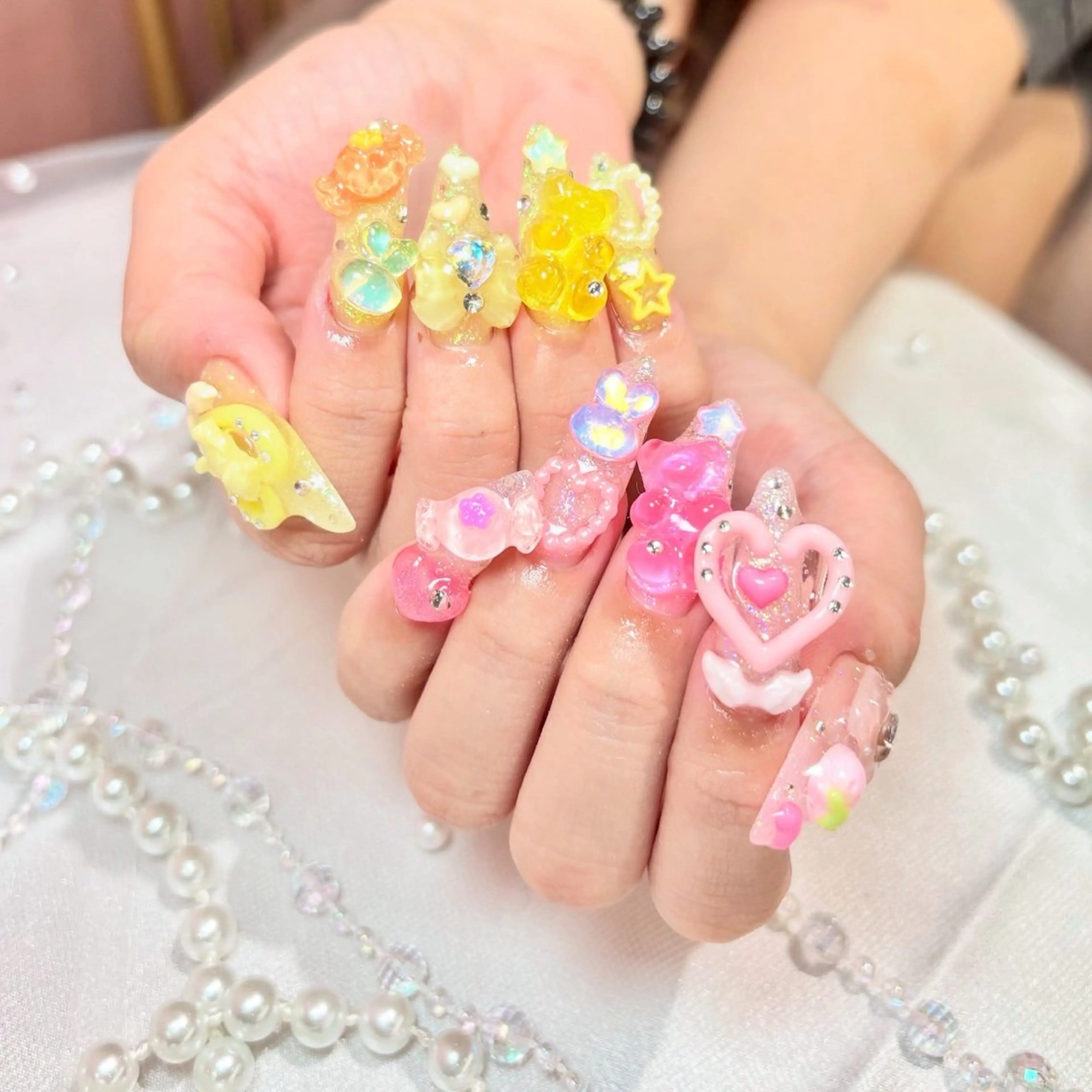 ネイル ハート ピンク リボン ハンドネイル mionail 難波店のネイルデザイン