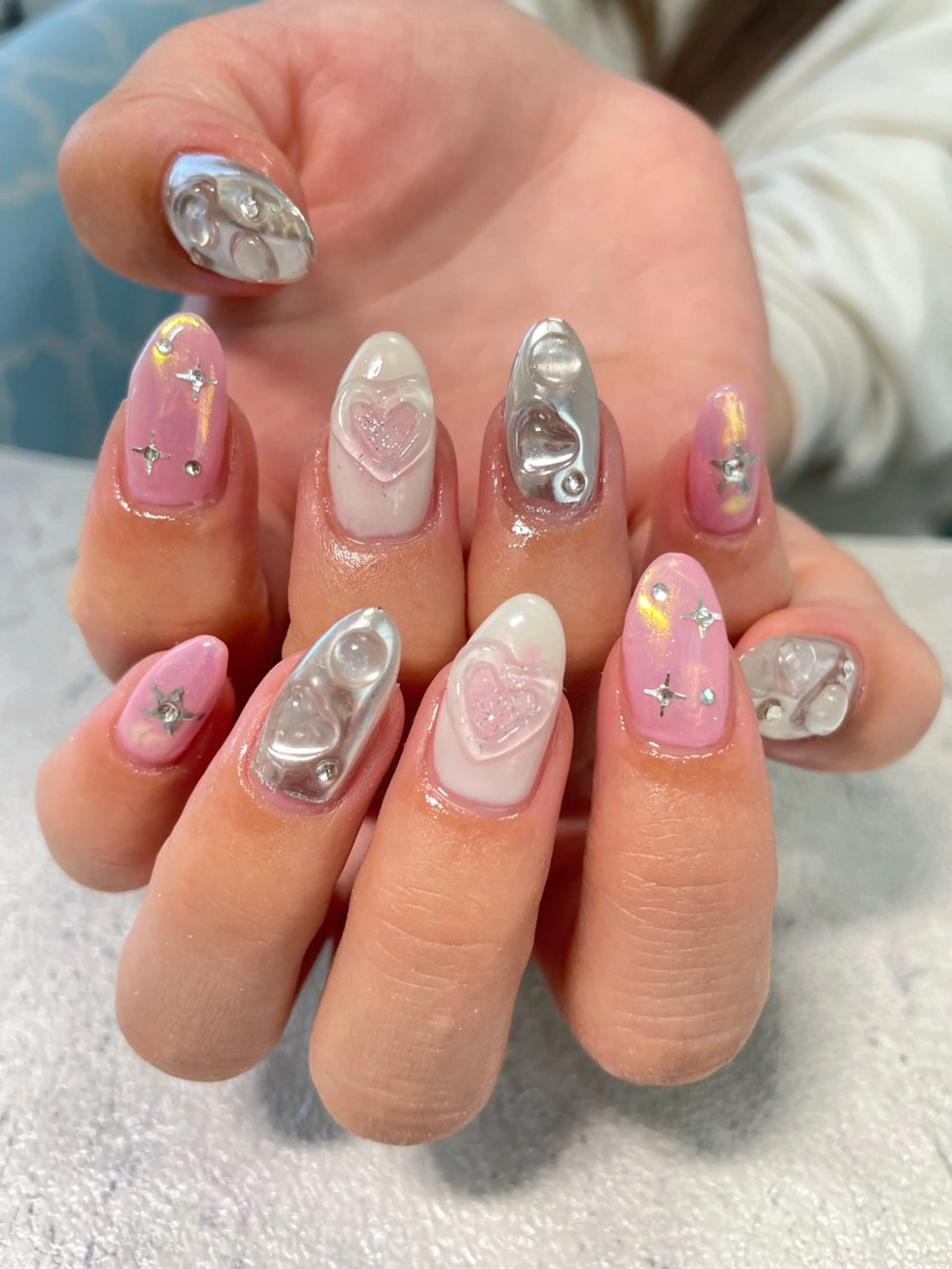 ネイル ハート ミラーネイル はるひな ねいるのネイルデザイン