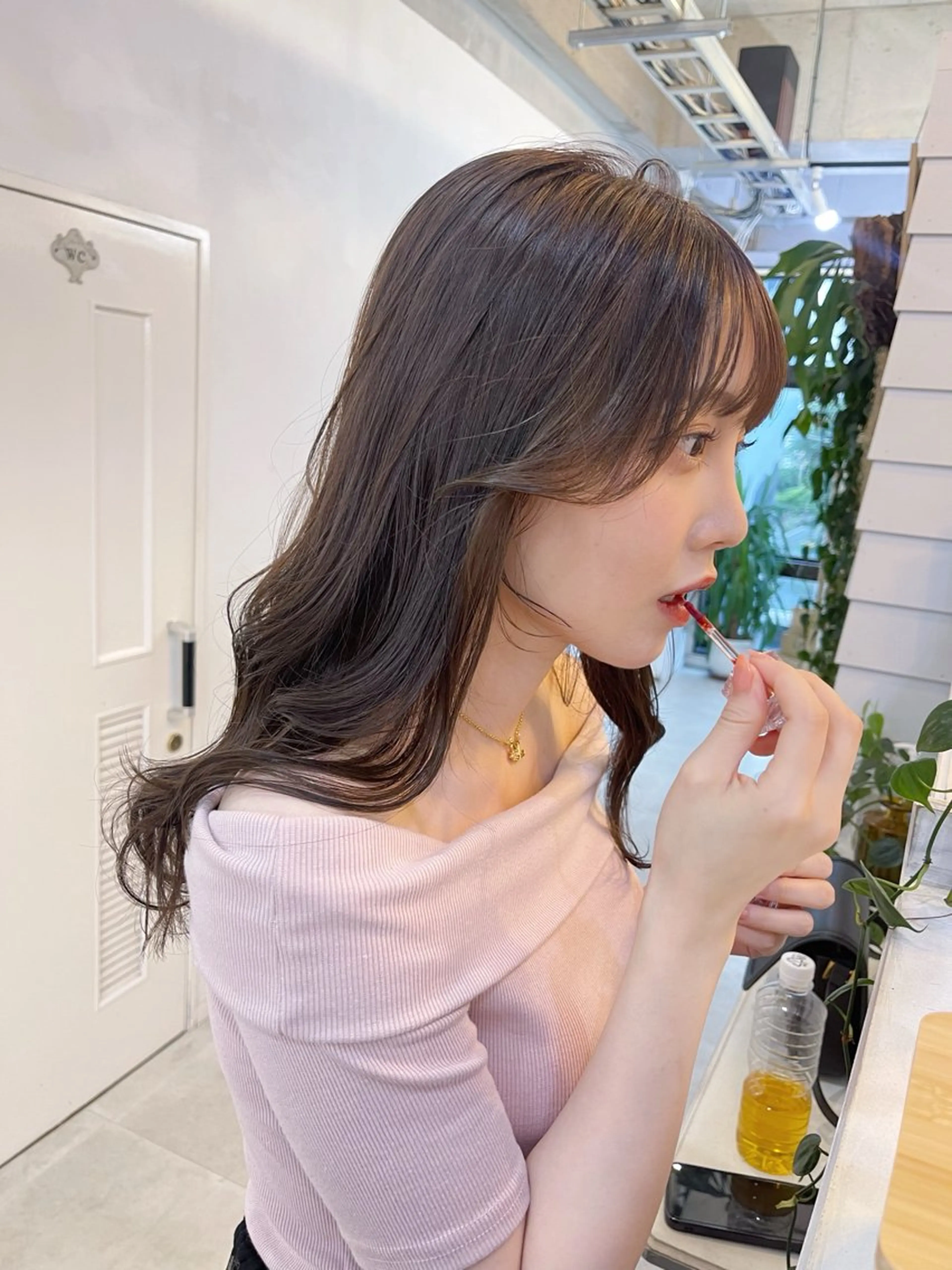 セミロング カラー 顔周りカット レイヤーカット カット ヘアカラー トリートメント AiM 大名　似合わせカットのヘアスタイル