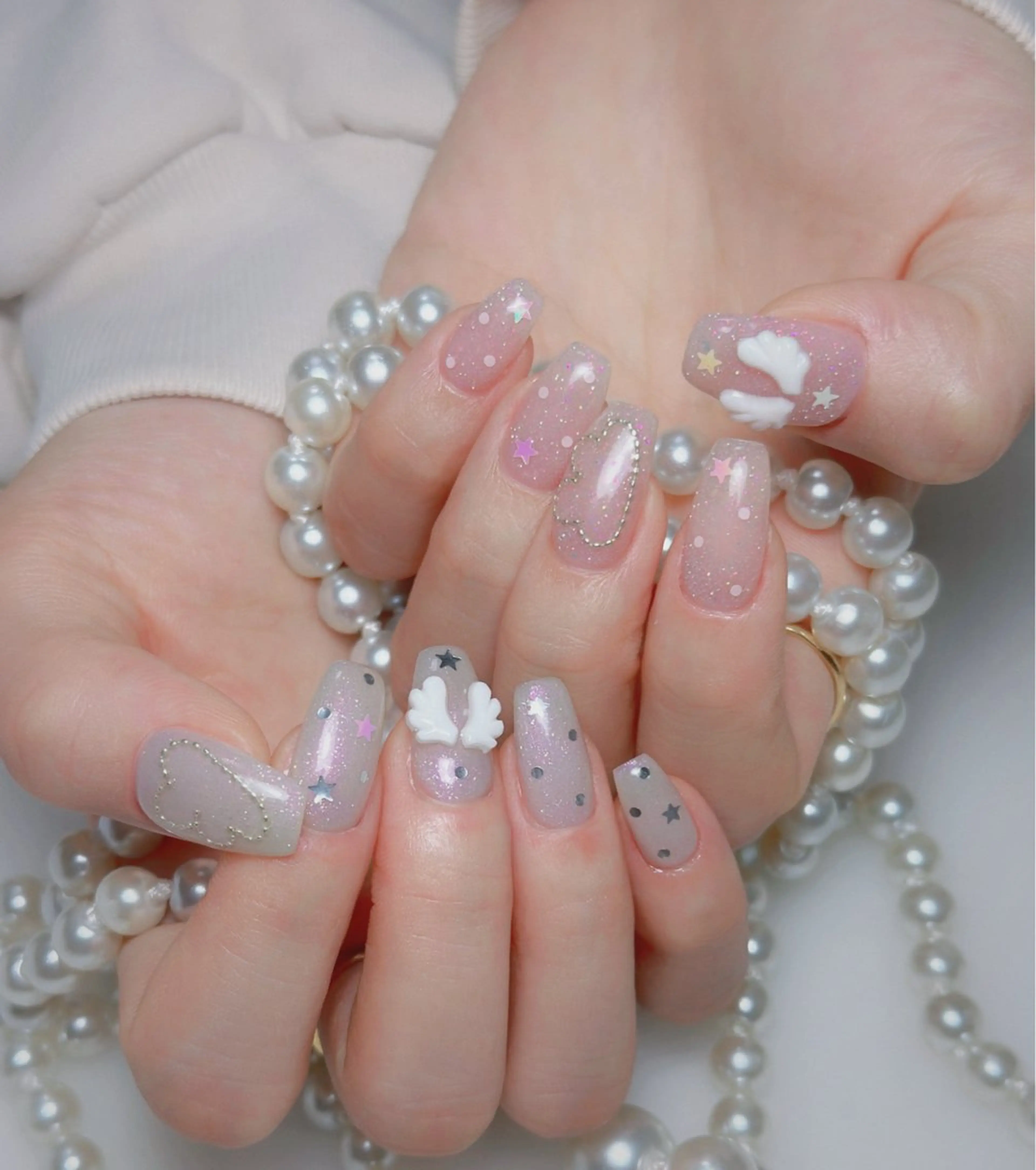 ネイル オーロラネイル 長さ出し フットネイル 韓国ネイル ラメ(グリッター) 👍thumbs up nail👍のネイルデザイン