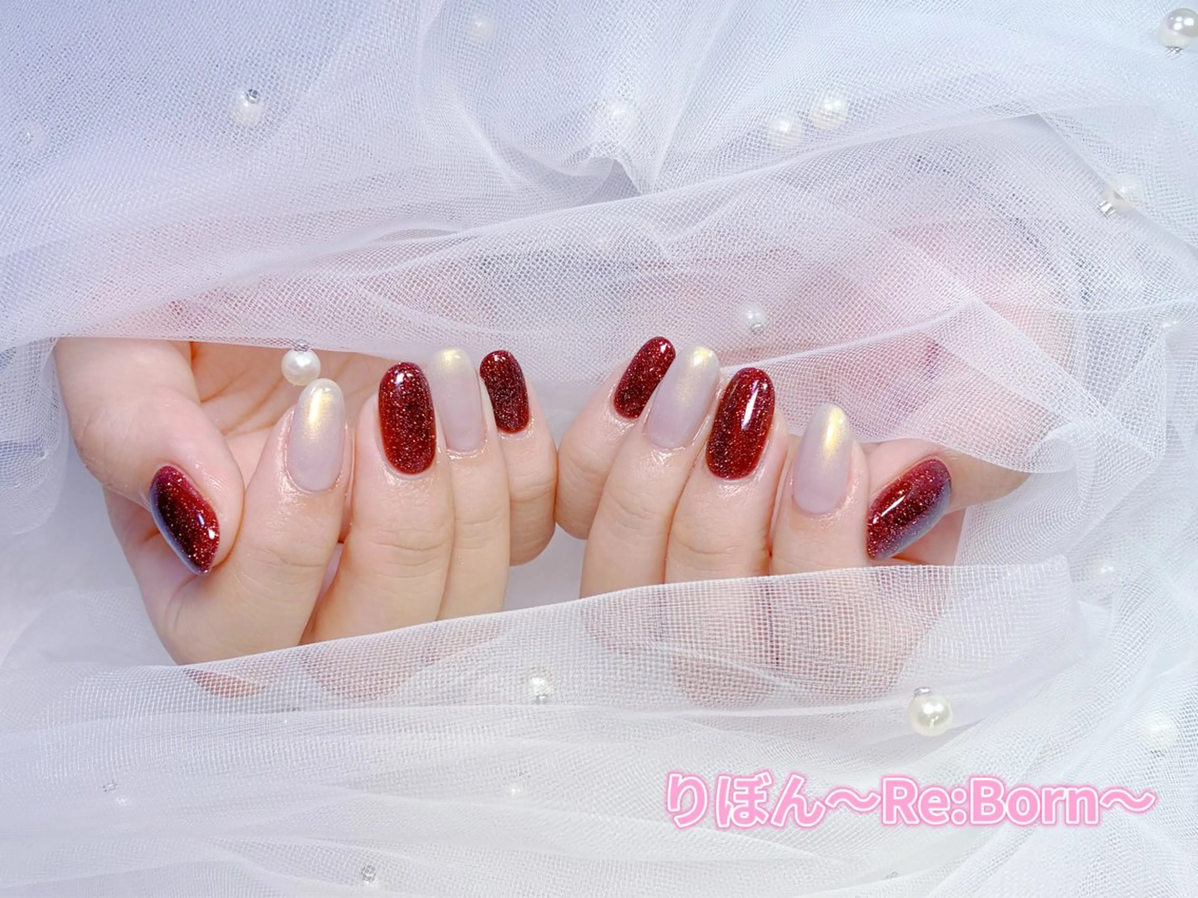 ミディアム 韓国風ヘア りぼん Re:Bonrのネイルデザイン