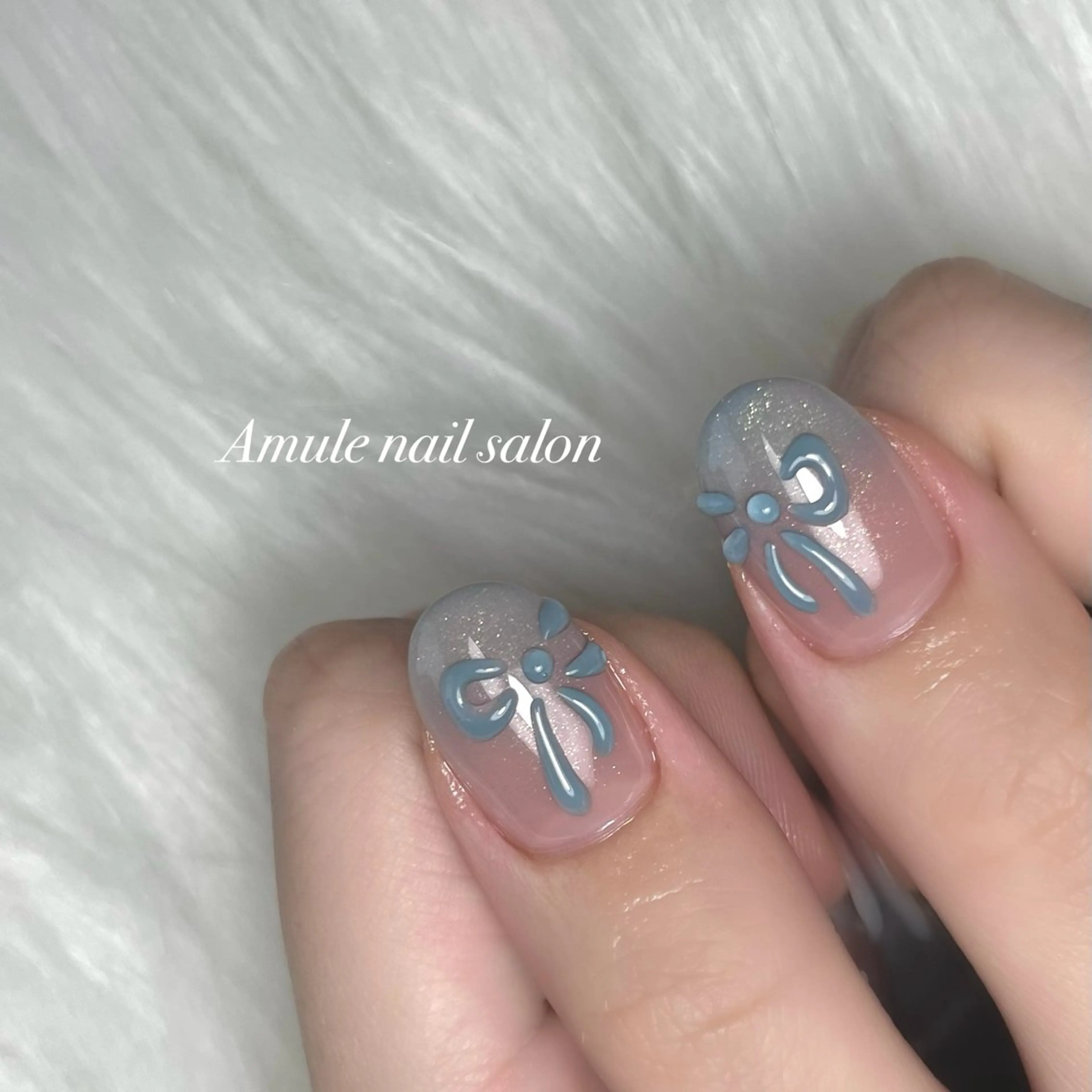 ネイル アートネイル クリアネイル グラデーション ぷっくりネイル リボン ハンドネイル Amule nailsalonのネイルデザイン