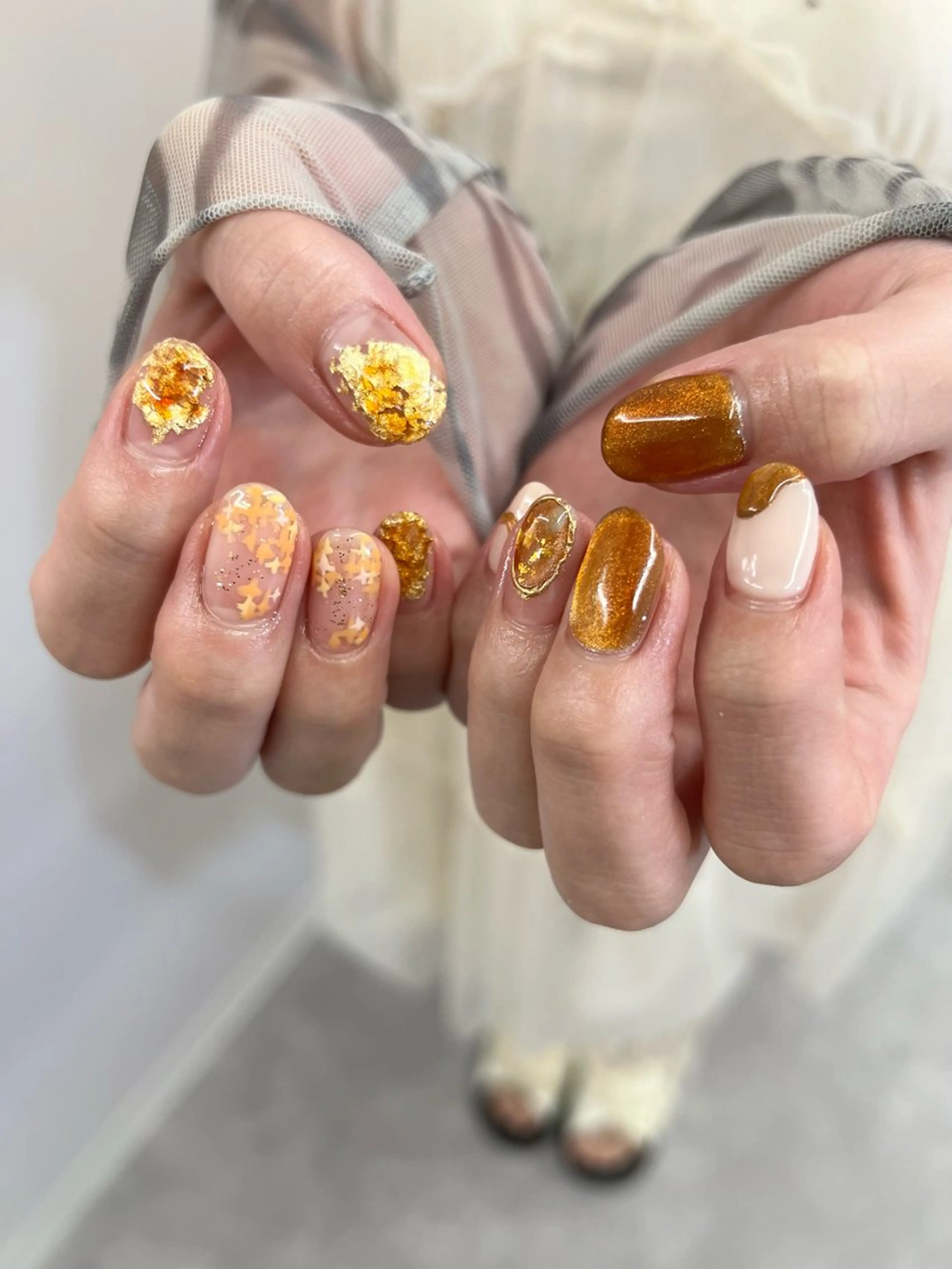 ネイル ジェルネイル 韓国ネイル マグネットネイル ニュアンスネイル オレンジ ハンドネイル ハンドケア Bana_ Nailのネイルデザイン
