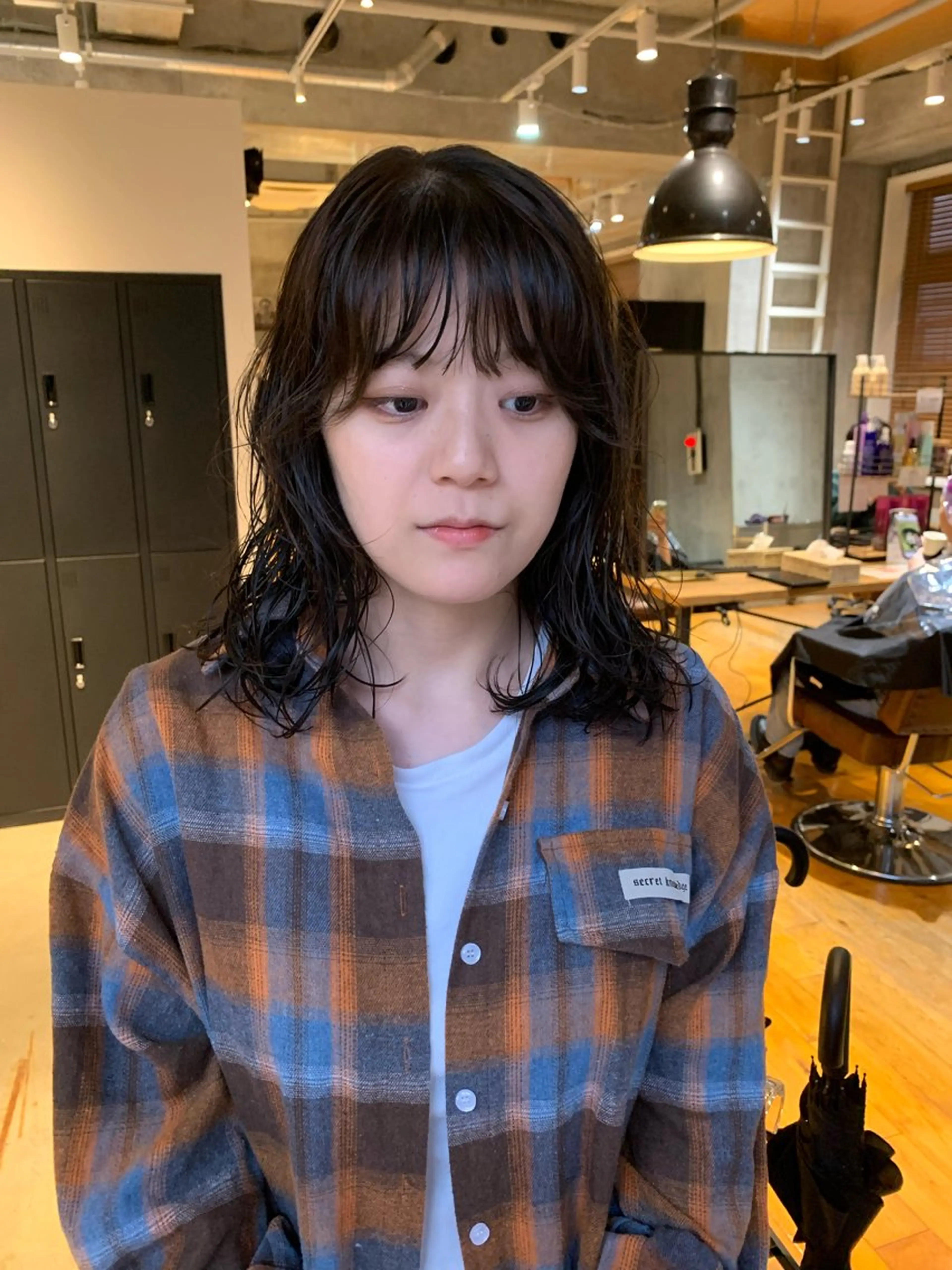 ミディアム カラー パーマ 朝ラクパーマ 透明感カラー横山大樹のヘアスタイル