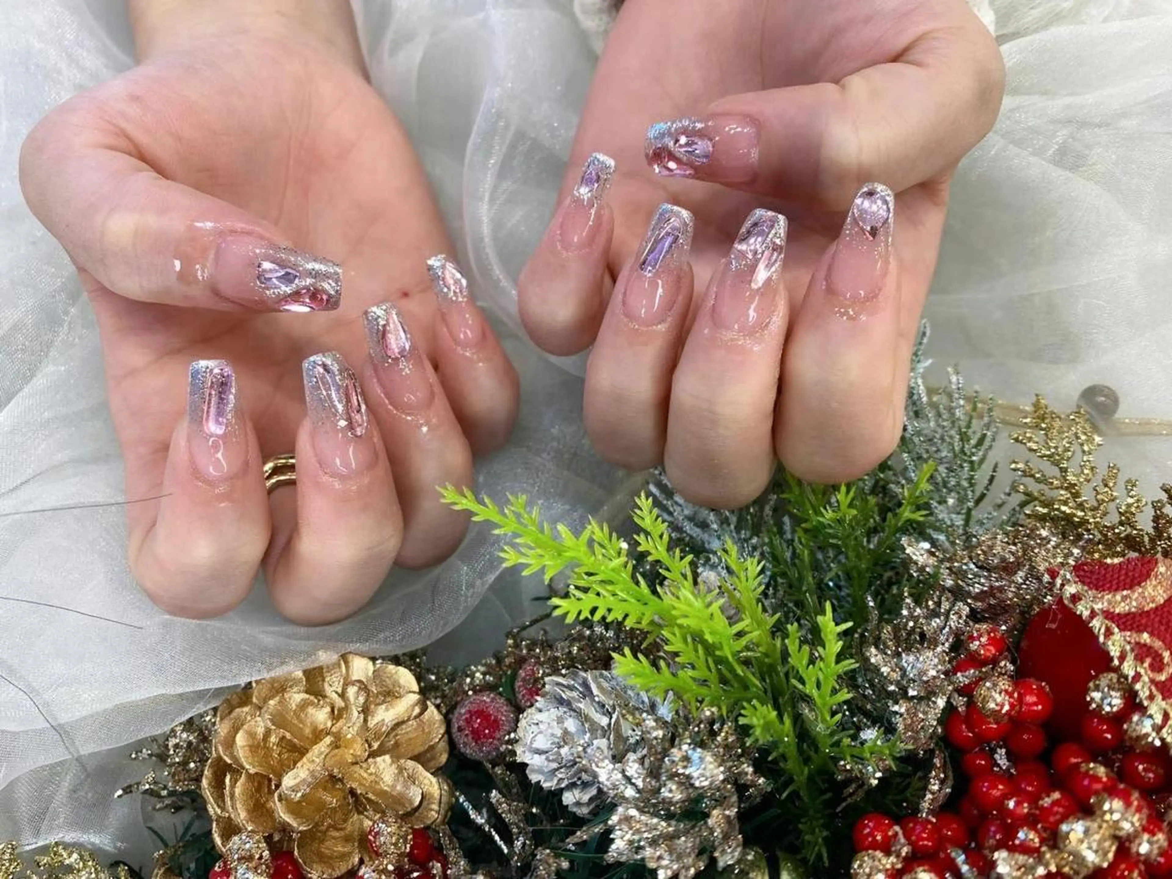 ネイル ゴールド ラメ(グリッター) ピンク Babarla Nailのネイルデザイン