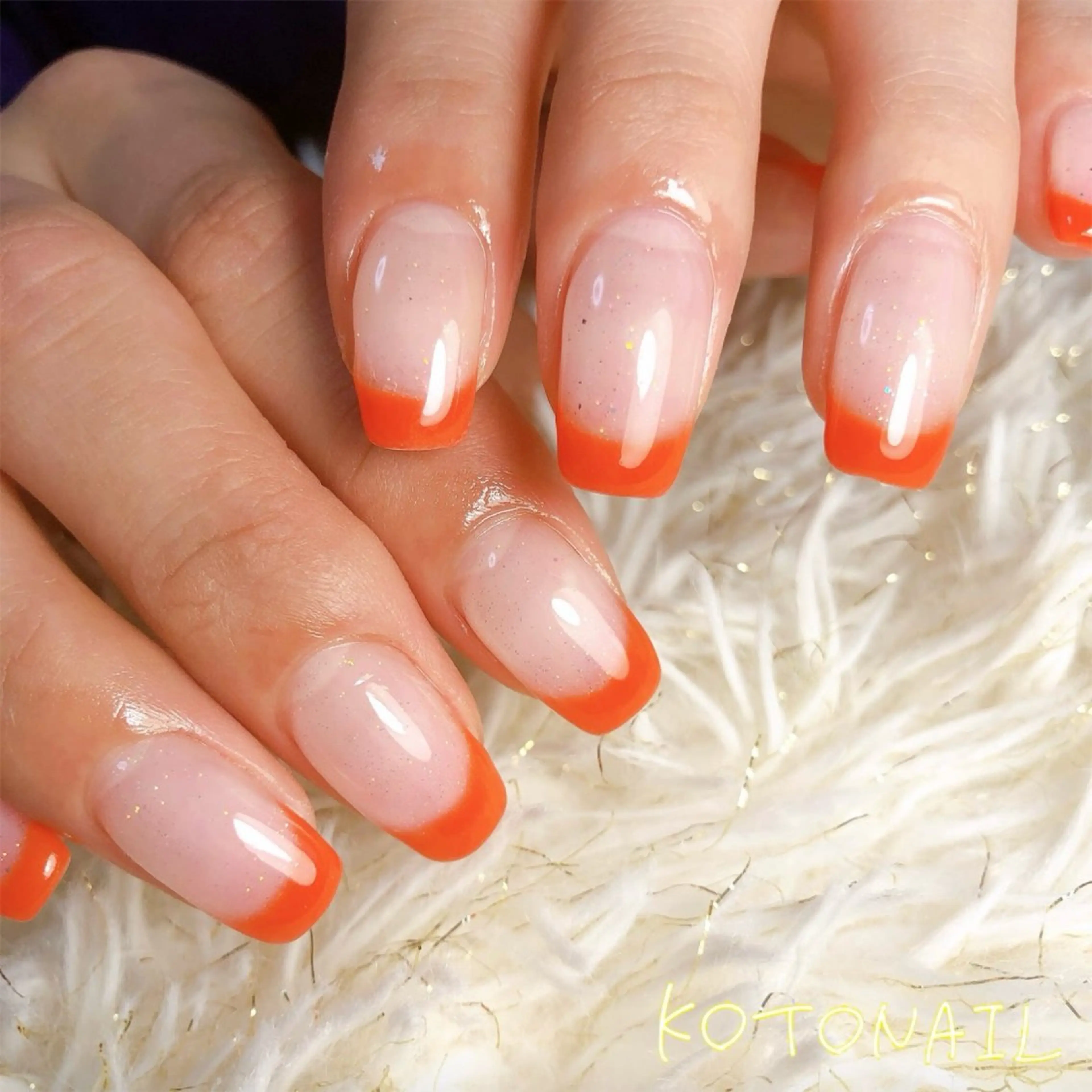 ネイル フレンチネイル 韓国ネイル ニュアンスネイル ワンカラーネイル オレンジ ハンドネイル koto nailのネイルデザイン