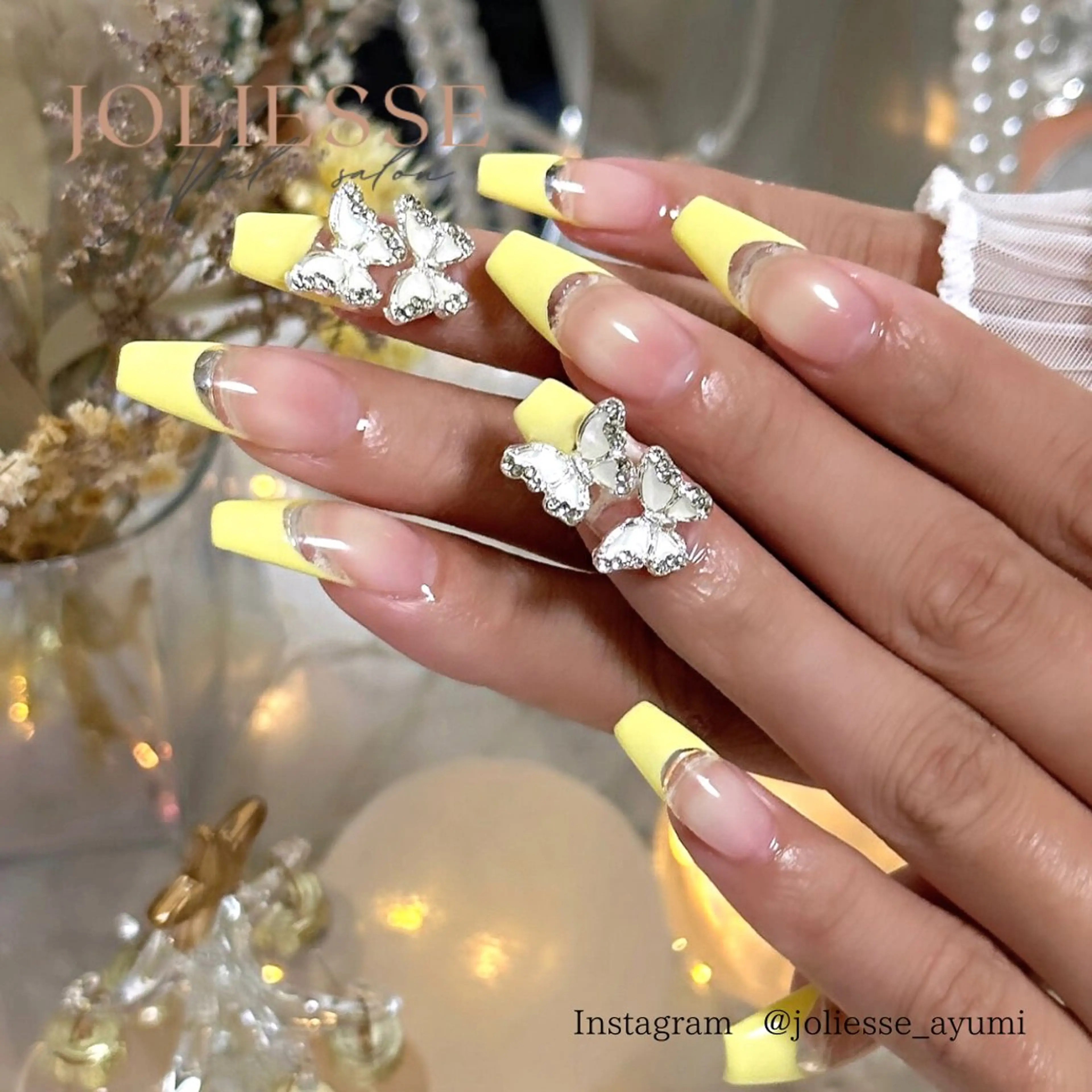 ネイル クリアネイル フレンチネイル パステルネイル 黄色 ハンドネイル JOLIESSE Ayumiのネイルデザイン