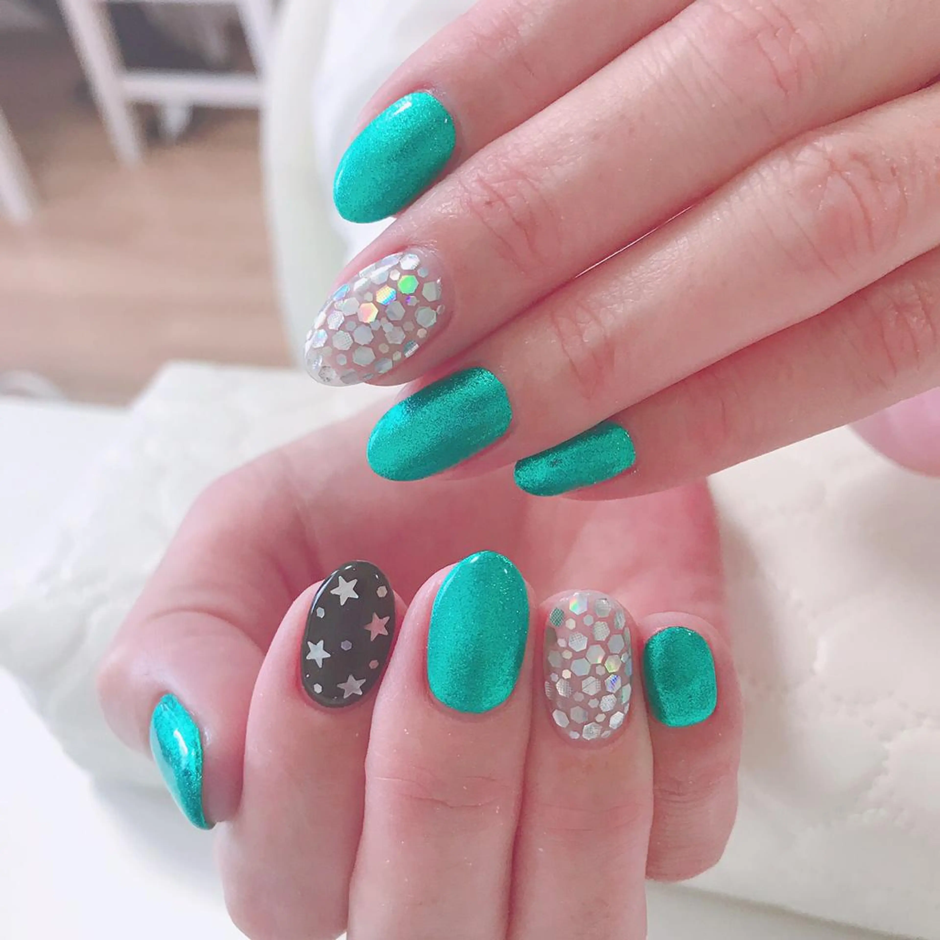 ネイル アートネイル 長さ出し フットネイル グリーン ニュアンスネイル Lily Roseスタッフ一同のマツエク・マツパデザイン