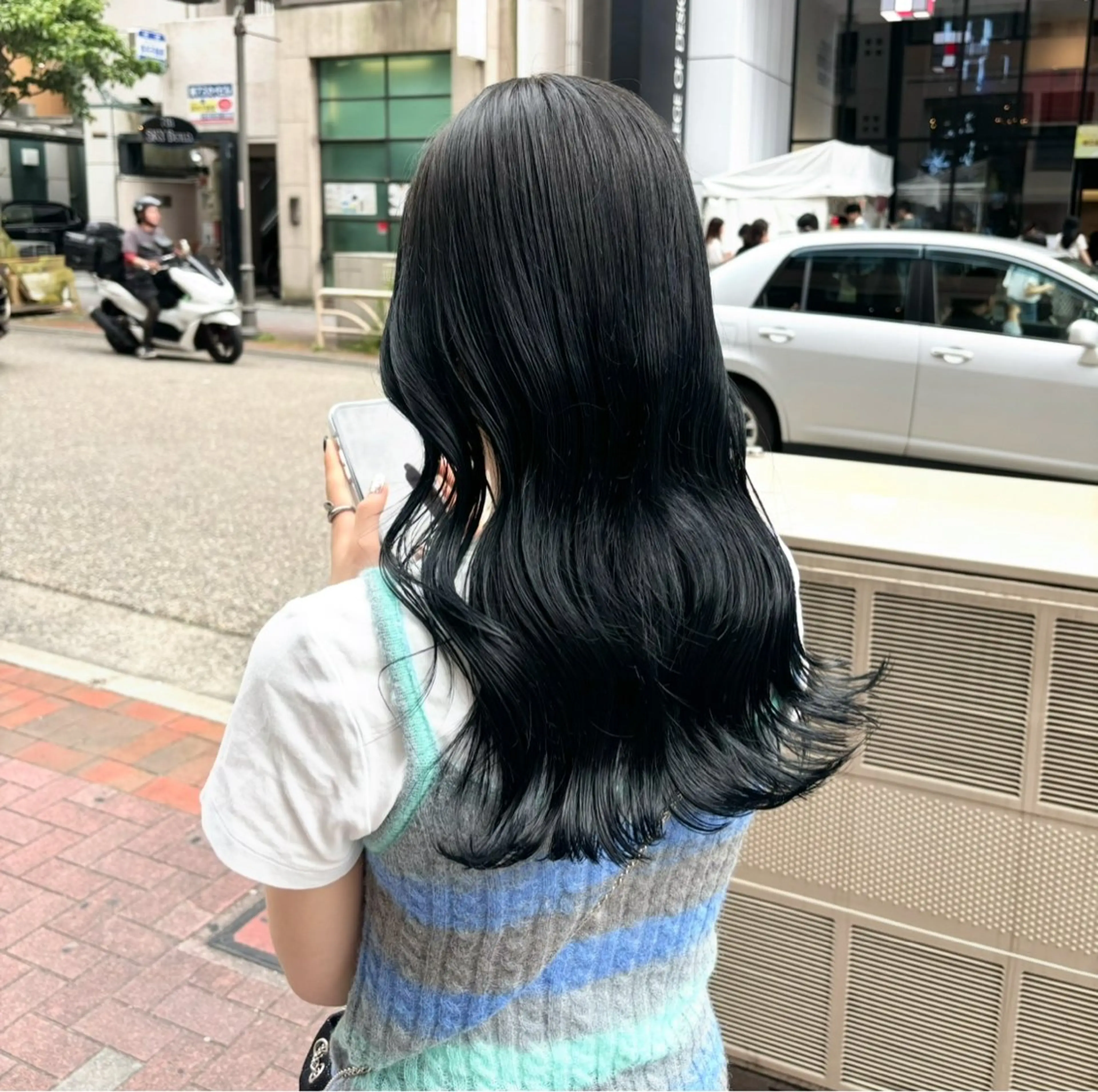 ロング カラー 黒髪 ブルーカラー ブルーブラック 透明感カラー ロング ヘアカラー 💎ケアブリーチ💎 艶カラー/ふうとのヘアスタイル