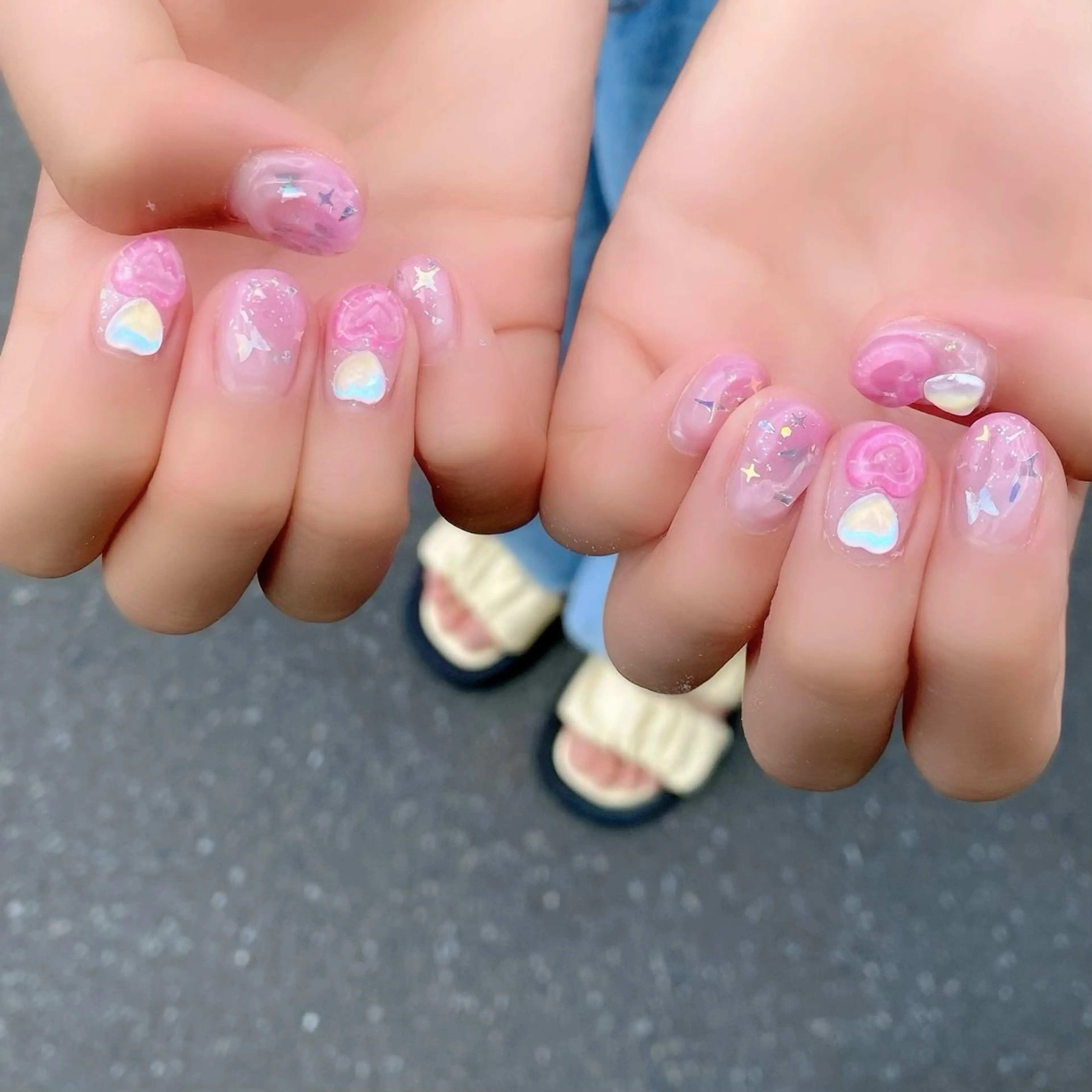 ネイル ハート キラキラネイル ぷっくりネイル 夏ネイル ハンドネイル Salon Ｋのネイルデザイン