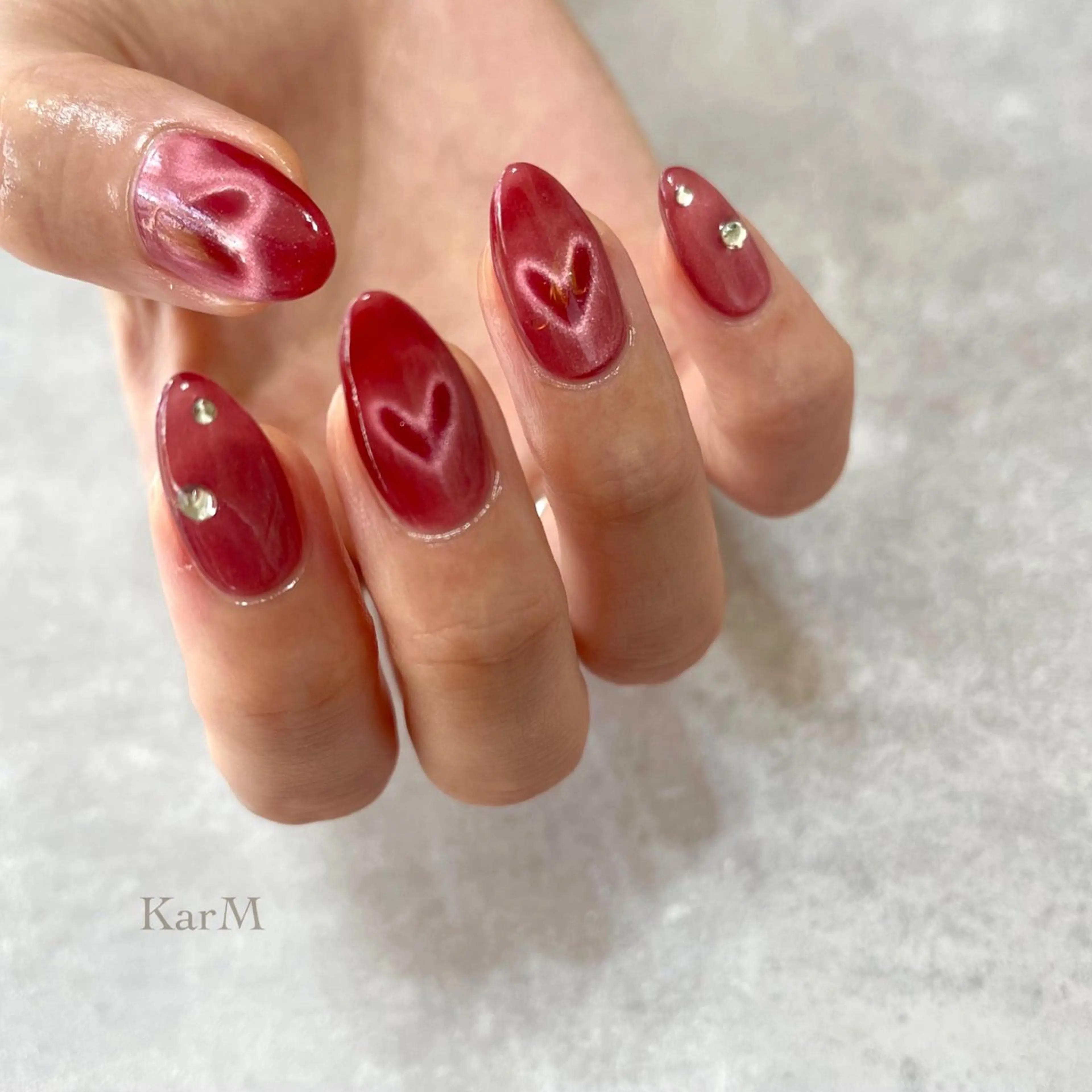 ネイル オーロラネイル チークネイル フレンチネイル ハート 韓国ネイル ハンドネイル ogino karinのネイルデザイン