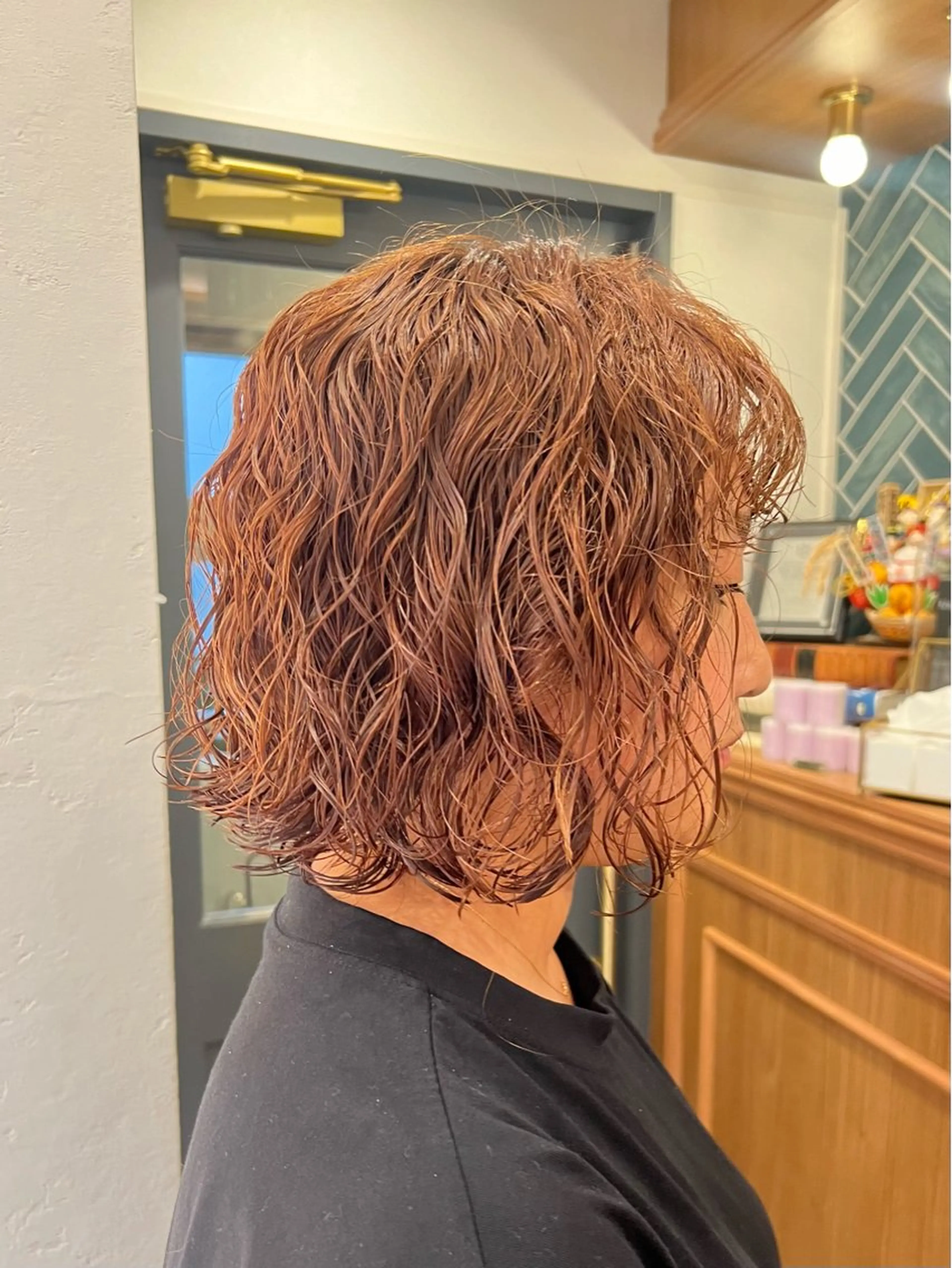 ミディアム パーマ カット ヘアカラー パーマ トリートメント ヘッドスパ オリーブカラー/みづ き/ボブパーマ🤍のヘアスタイル