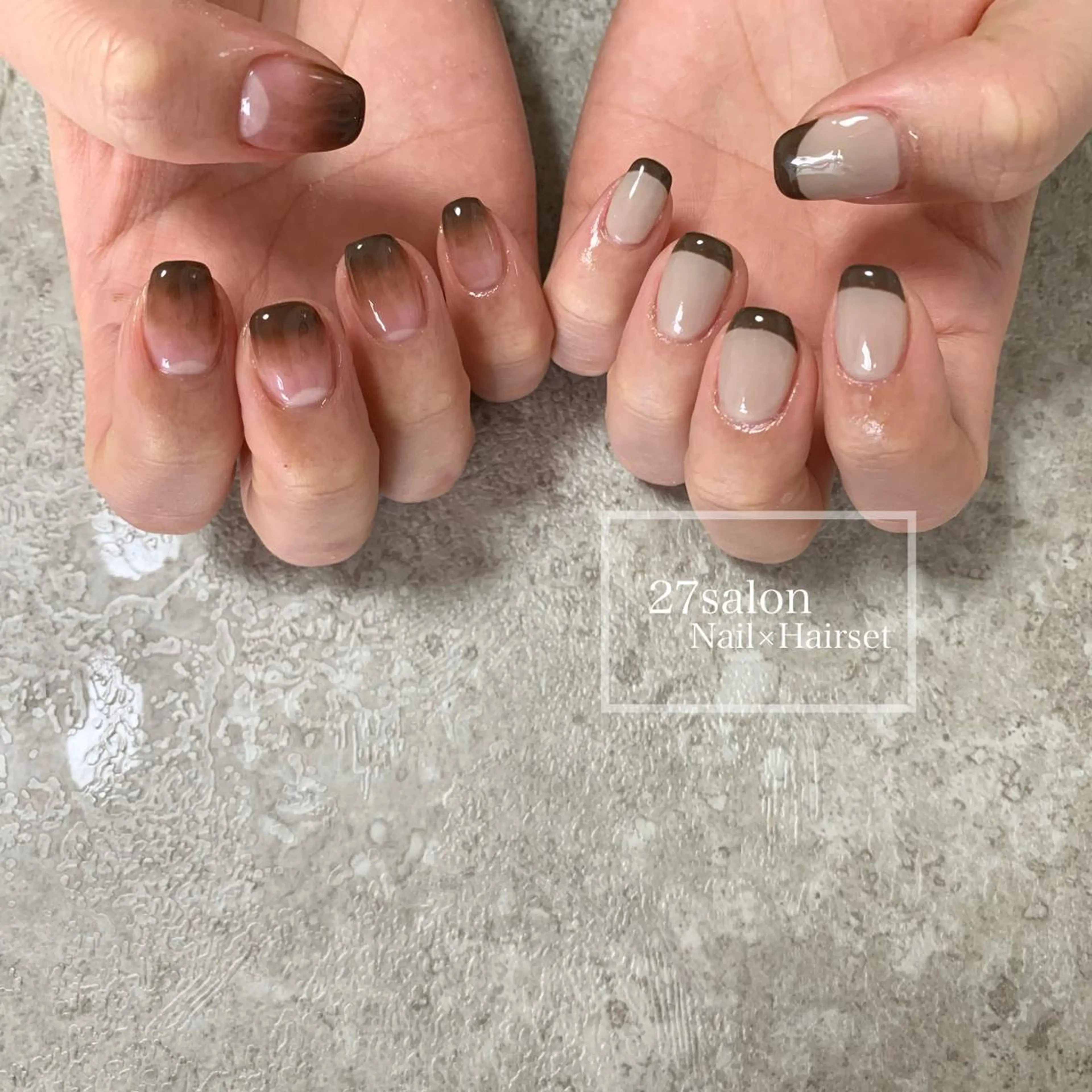 ネイル ブラウン フレンチネイル グラデーション 27salon yuinaのネイルデザイン