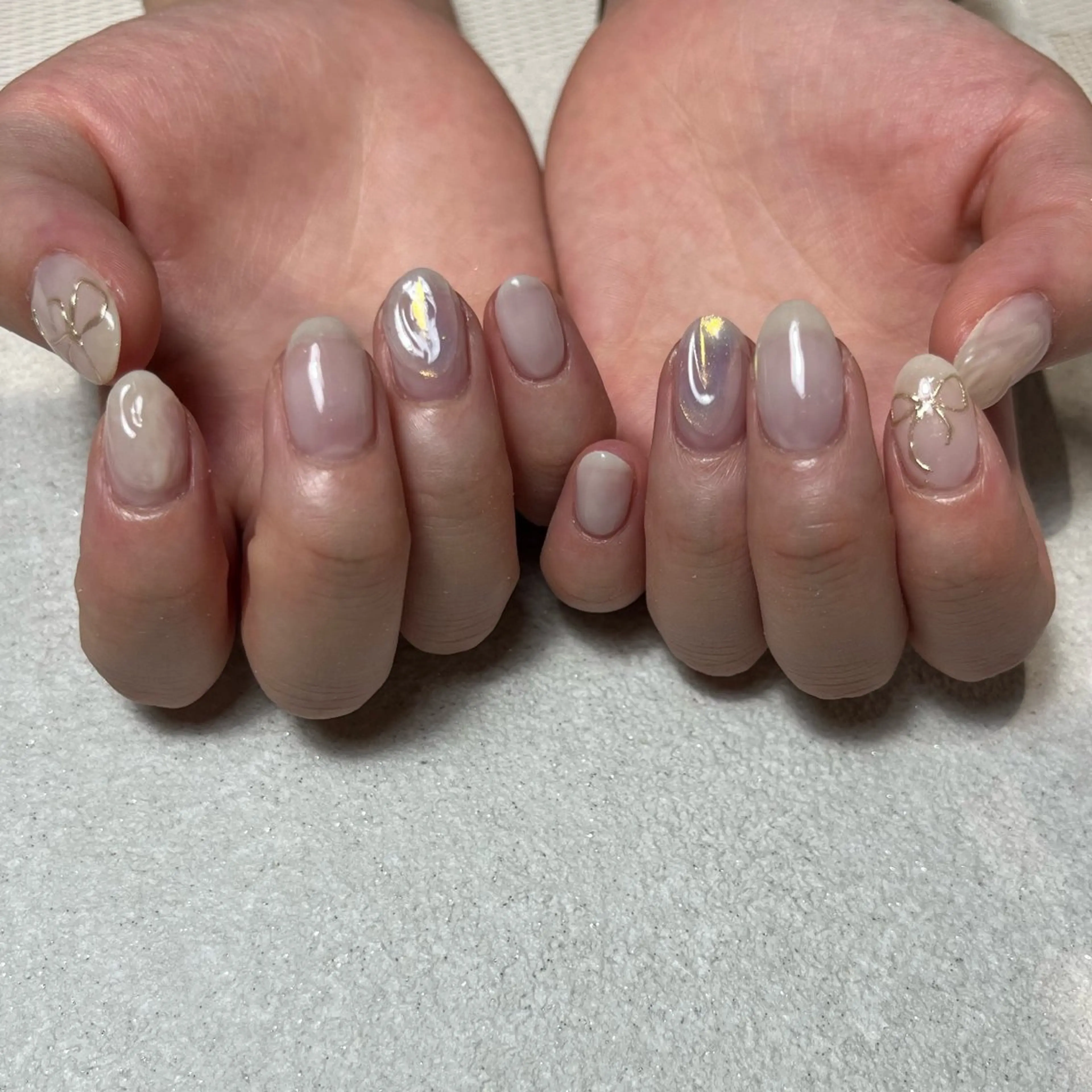 ネイル オーロラネイル リボン manami プルミエール錦糸町店のネイルデザイン