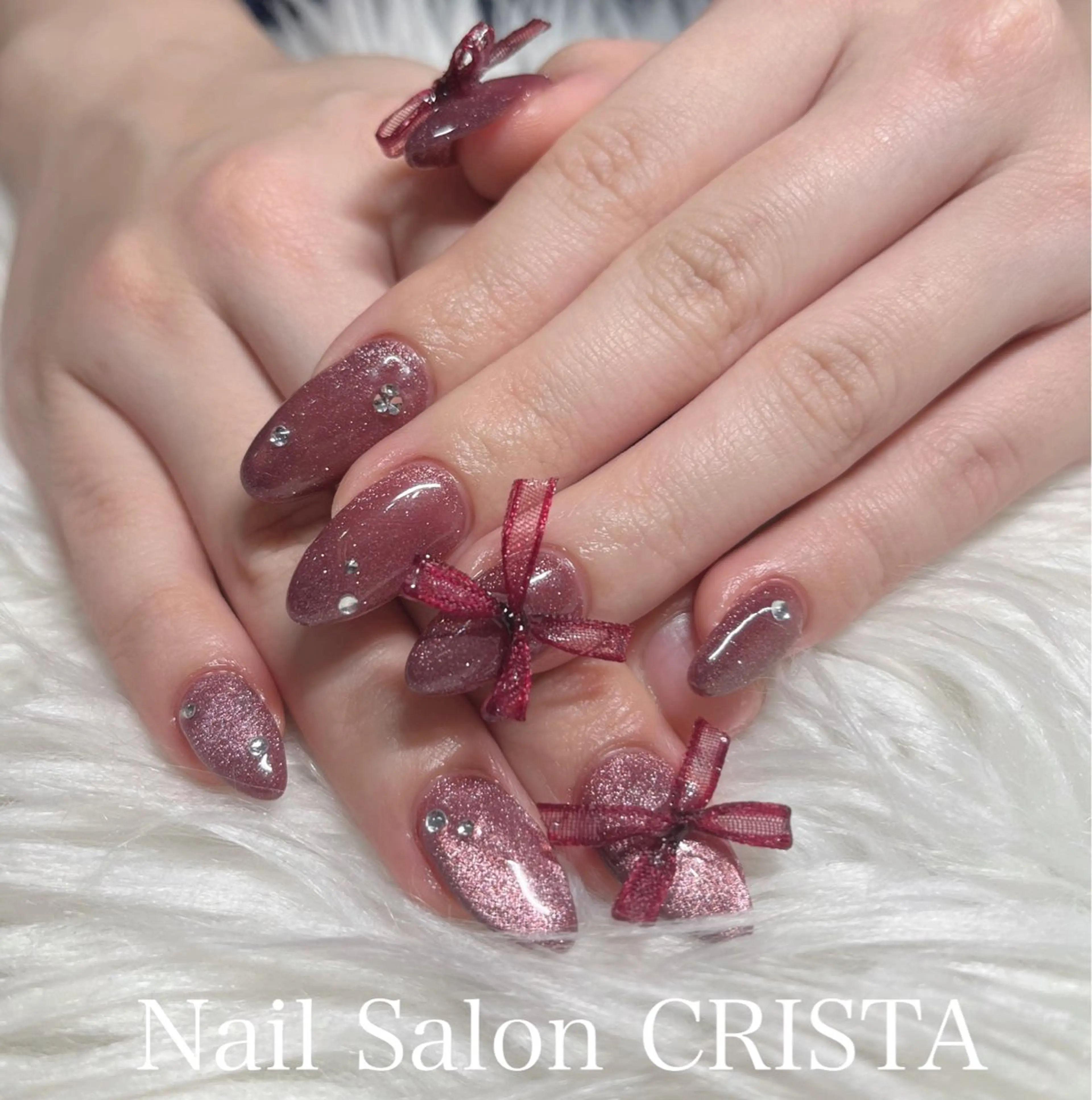 ネイル ジェルネイル マグネットネイル パラジェル ピンク 赤色 ハンドネイル CRISTA chikakoのネイルデザイン