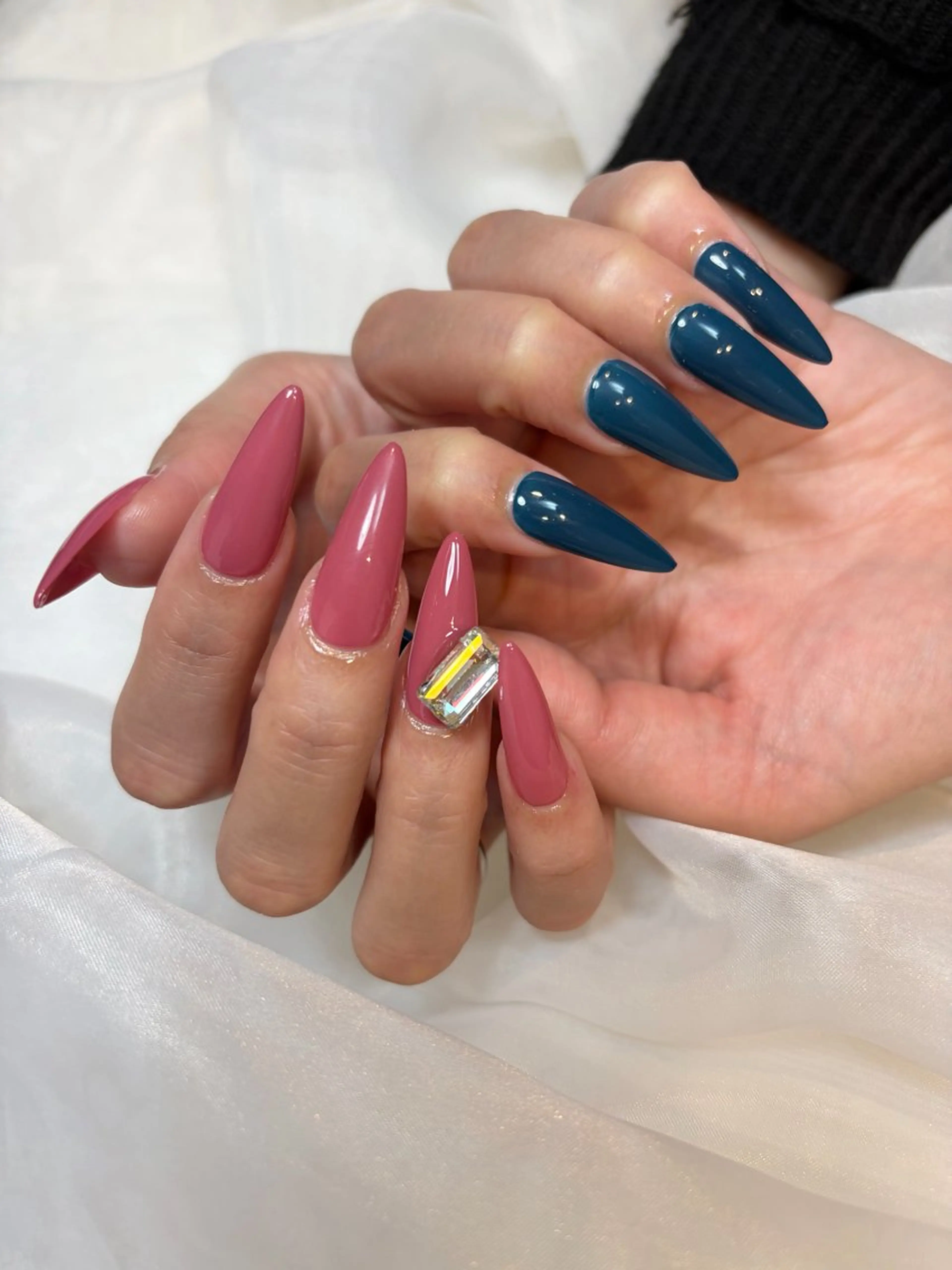 ネイル 長さ出し グリーン ワンカラーネイル ピンク ネイルチップ Ouna NAIL haruのネイルデザイン