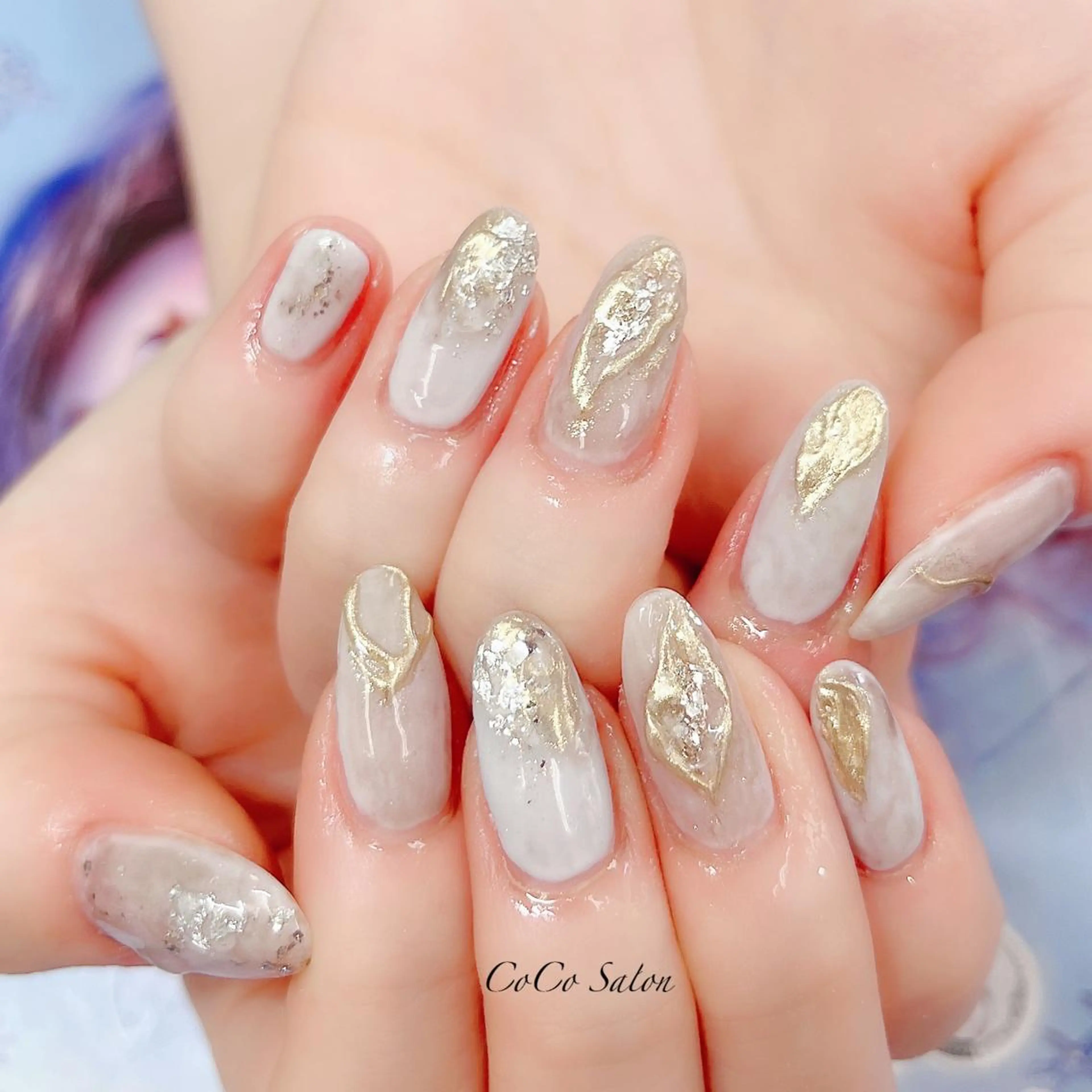 ネイル ブラウン 長さ出し ジェルネイル グラデーション ホログラムネイル ハンドネイル CoCoSalon ネイル/まつ毛予約のネイルデザイン