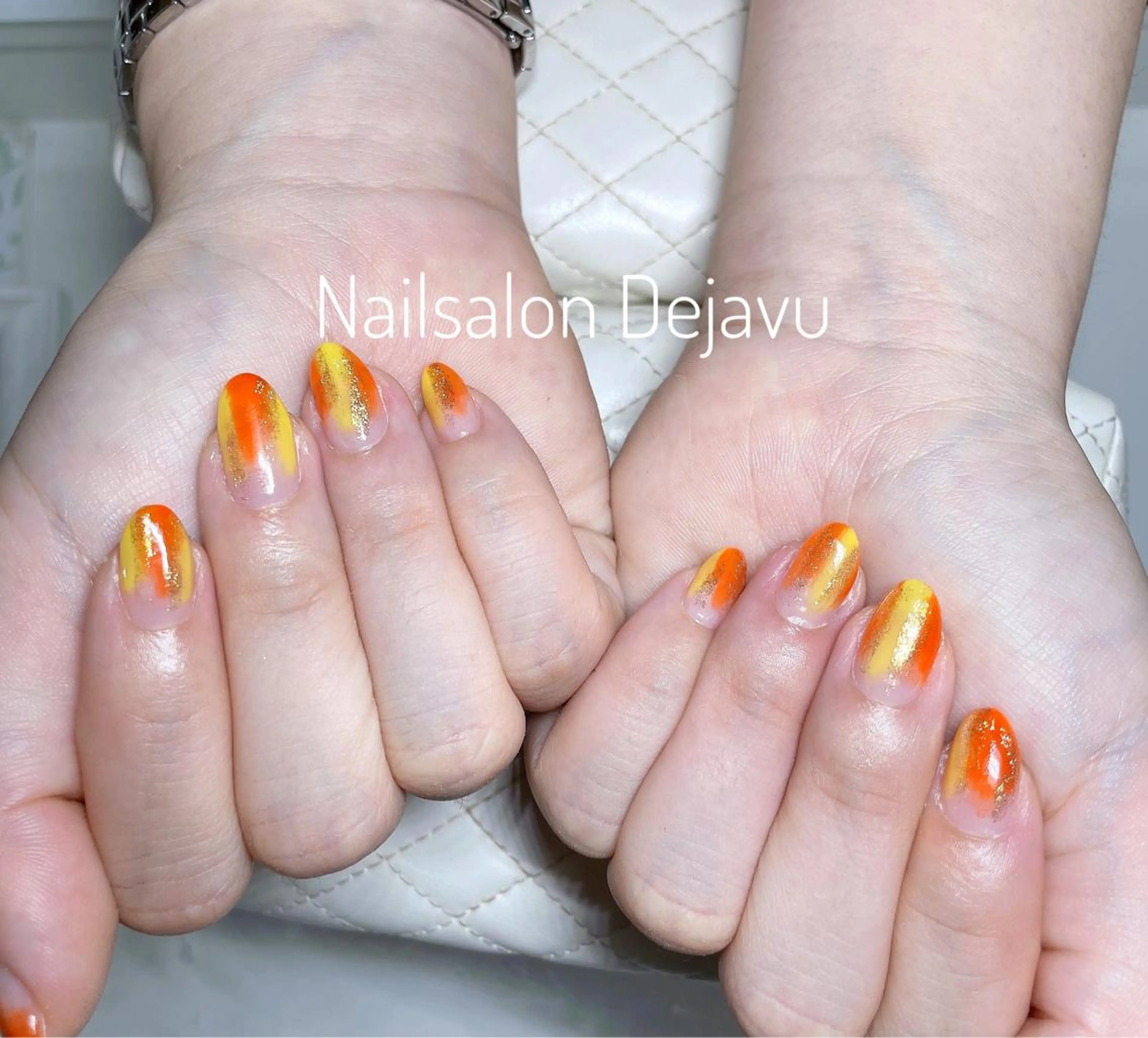 ネイル アートネイル ジェルネイル オレンジ ハンドネイル Nail salon Dejavu 🌿のネイルデザイン