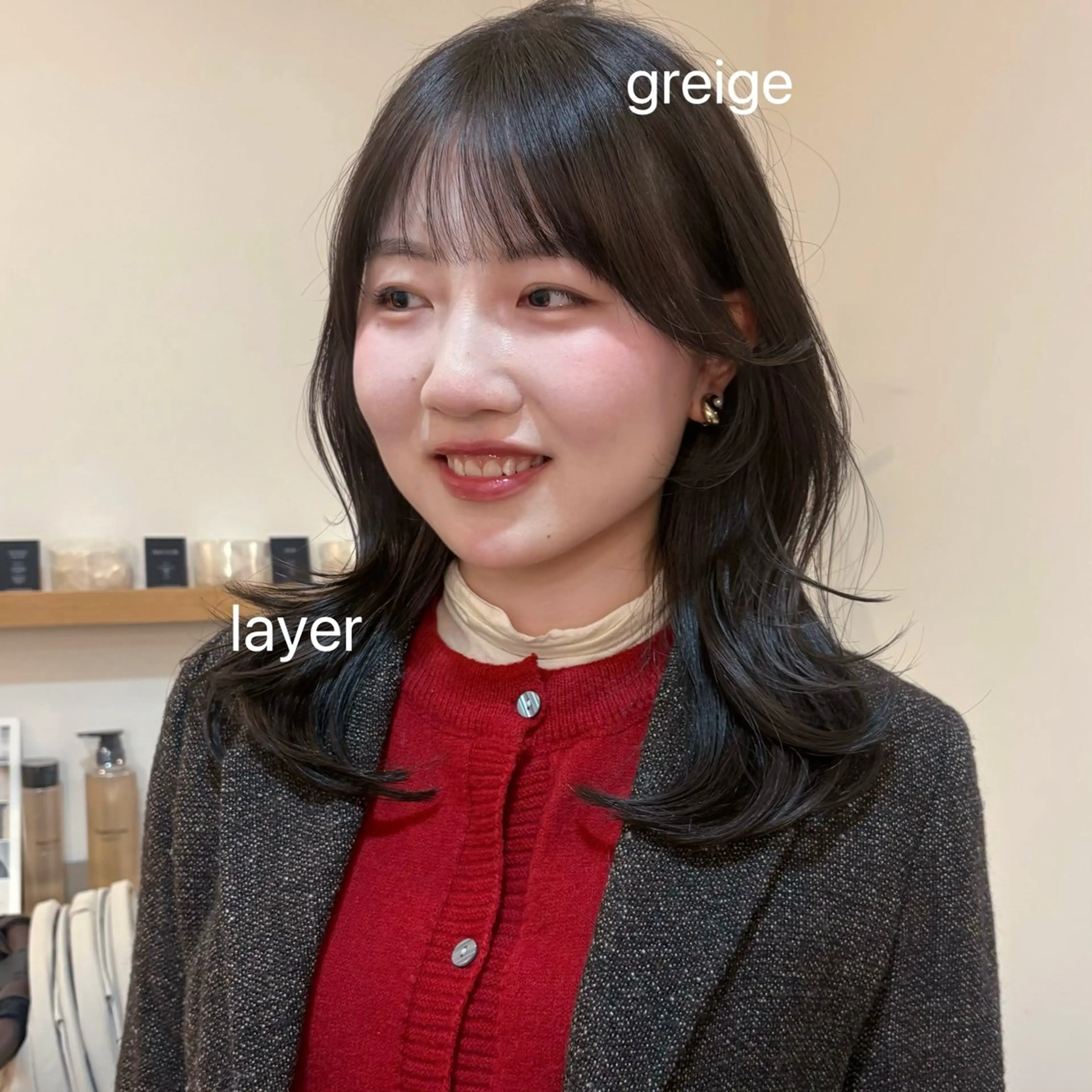 ミディアム カット ヘアカラー トリートメント 似合わせ/ベージュ /レイヤー/りほ🤍のヘアスタイル