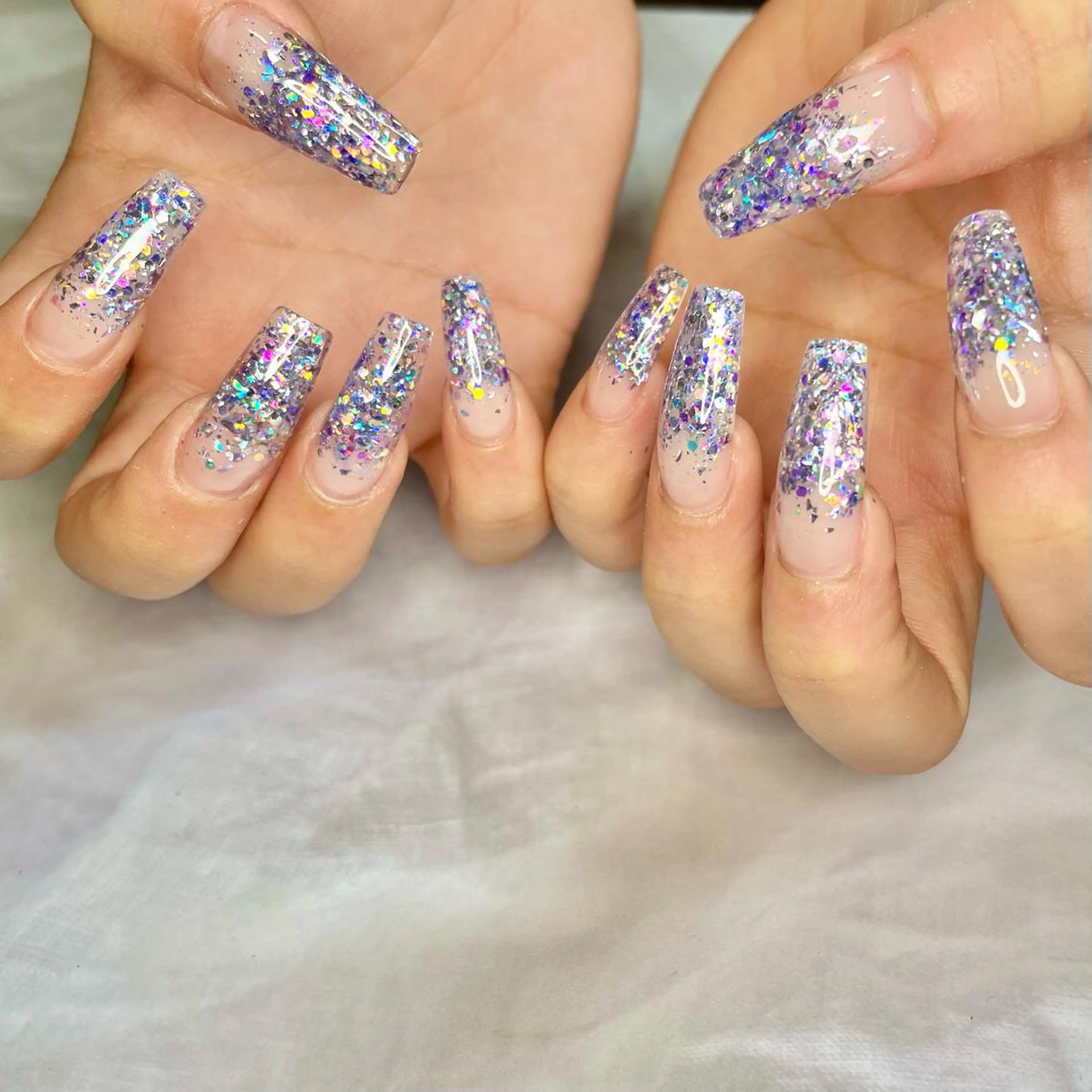 ロング ネイル グラデーション ラメ(グリッター) ラメグラデーション スカルプネイル シンプルネイル Reflection marikoのネイルデザイン