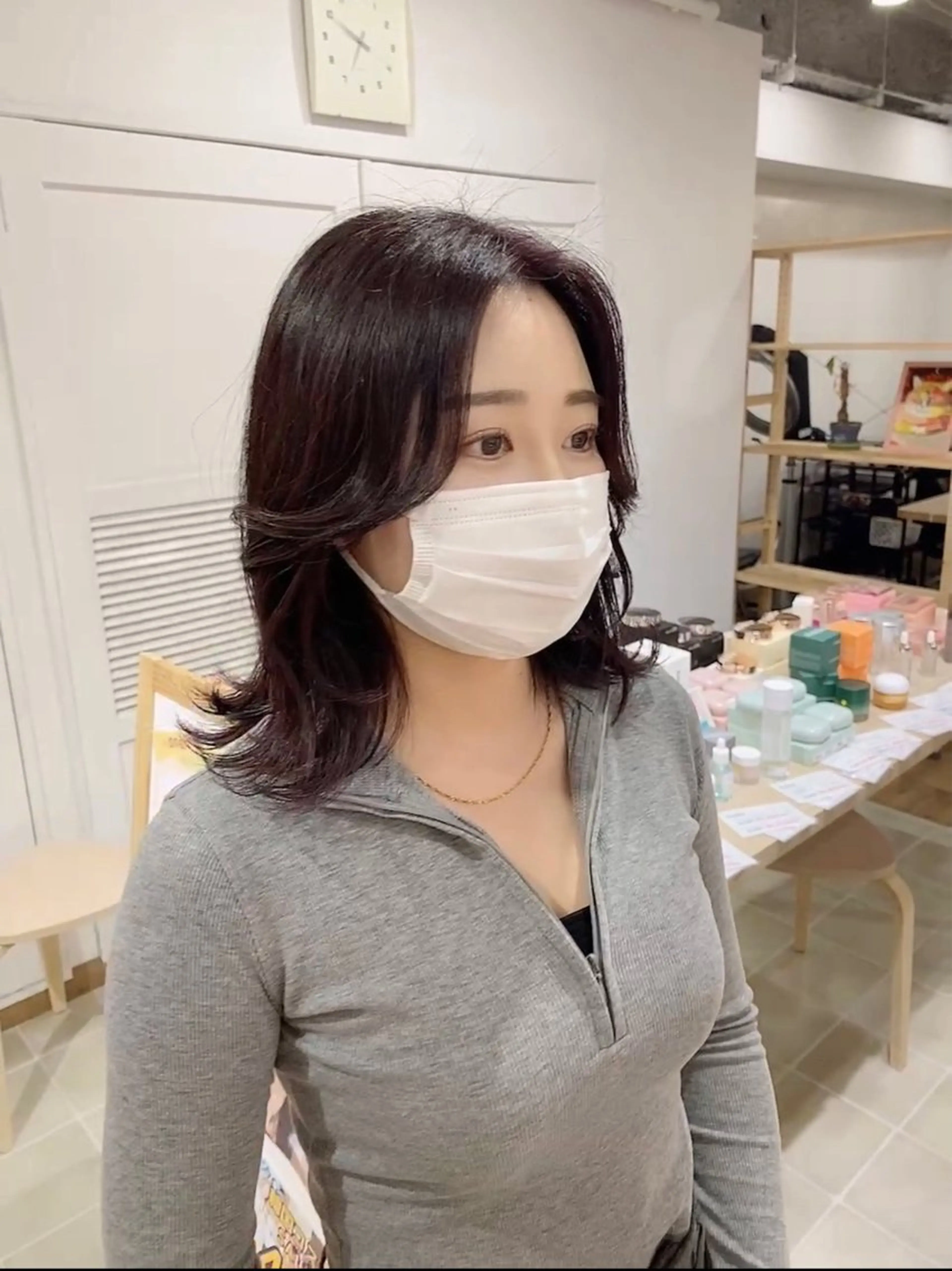 ミディアム カラー ディープラベンダー ラベンダーカラー ボブ 韓国風ヘア カット ヘアカラー トリートメント 韓国ヘア🇰🇷 スズキのヘアスタイル