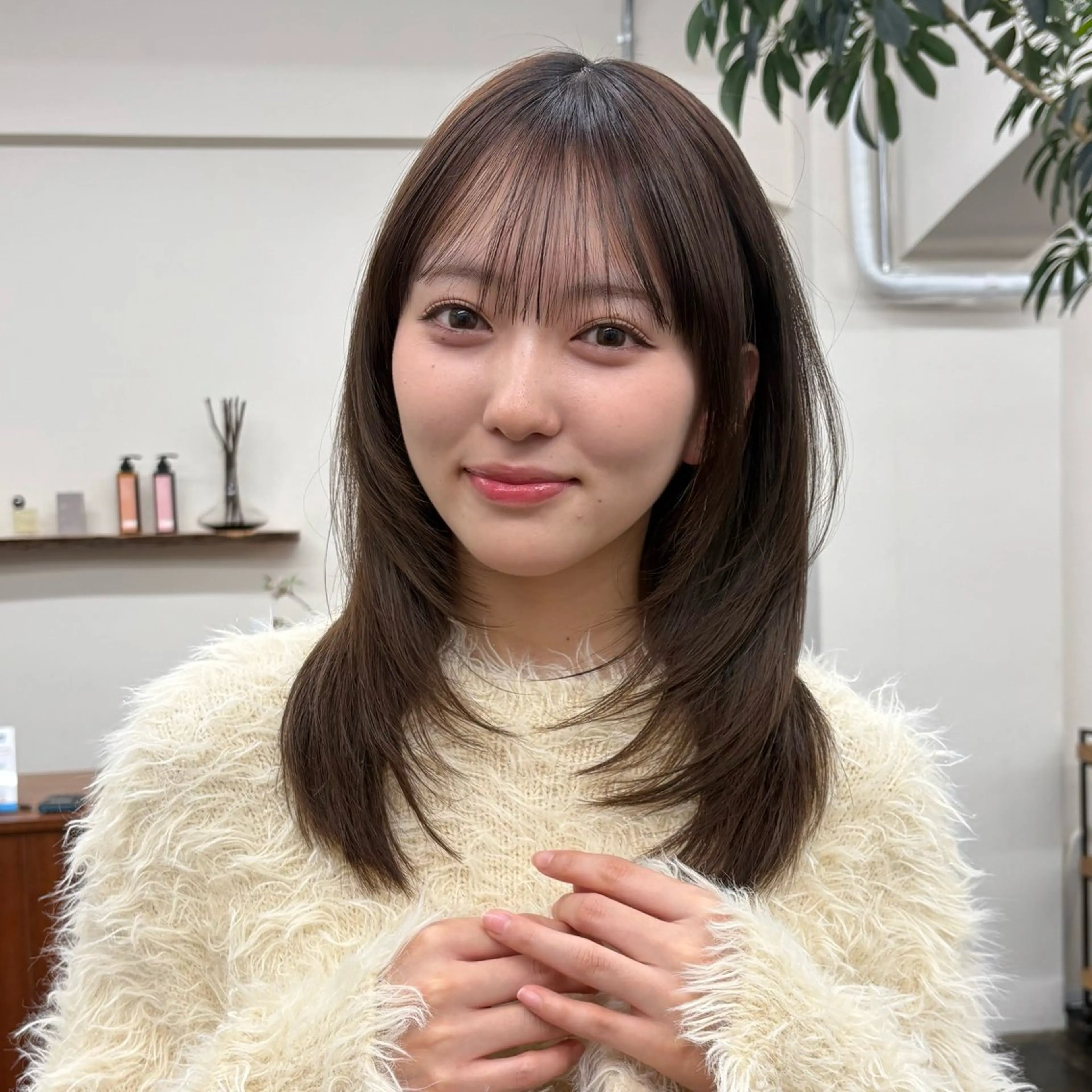 ミディアム カット ヘアカラー トリートメント 透明感カラー/顔周り カット/ののか💞のヘアスタイル