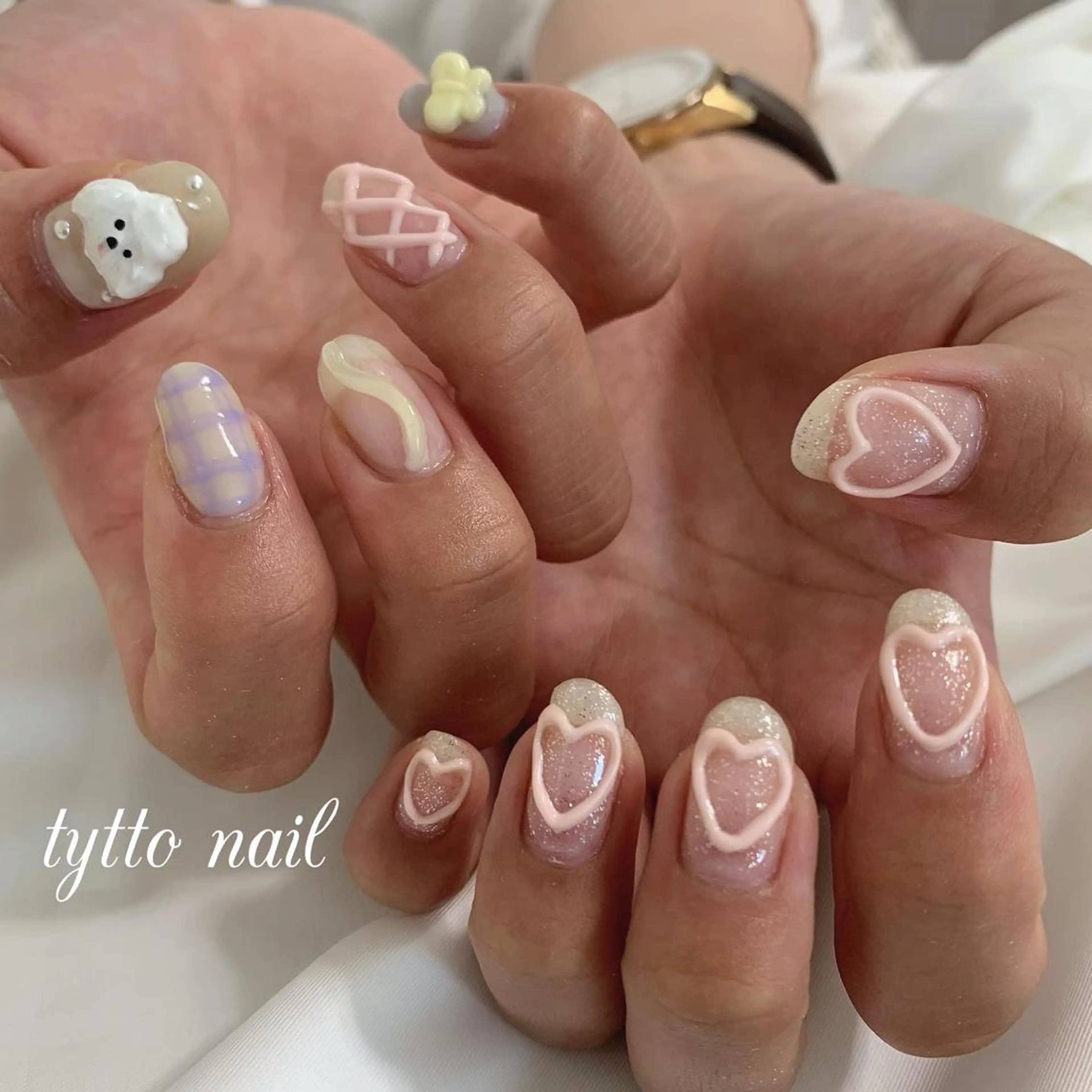 ネイル ガーリー ハート 韓国ネイル パステルネイル ハンドネイル tytto nail ❤︎‪‪eri‪‪のネイルデザイン