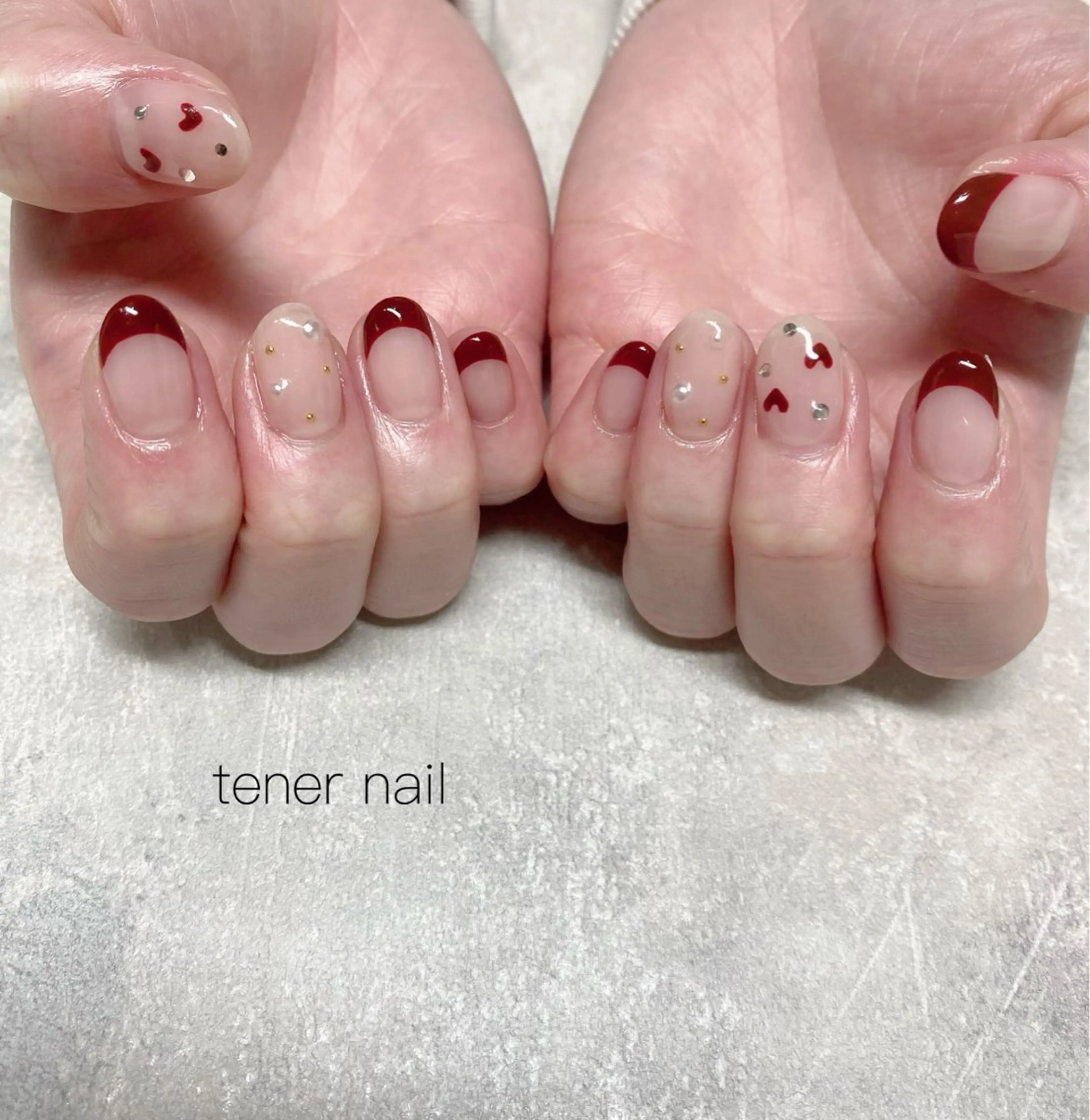 ネイル ボルドー フレンチネイル ハート ハンドネイル テネルネイル tener nailのネイルデザイン