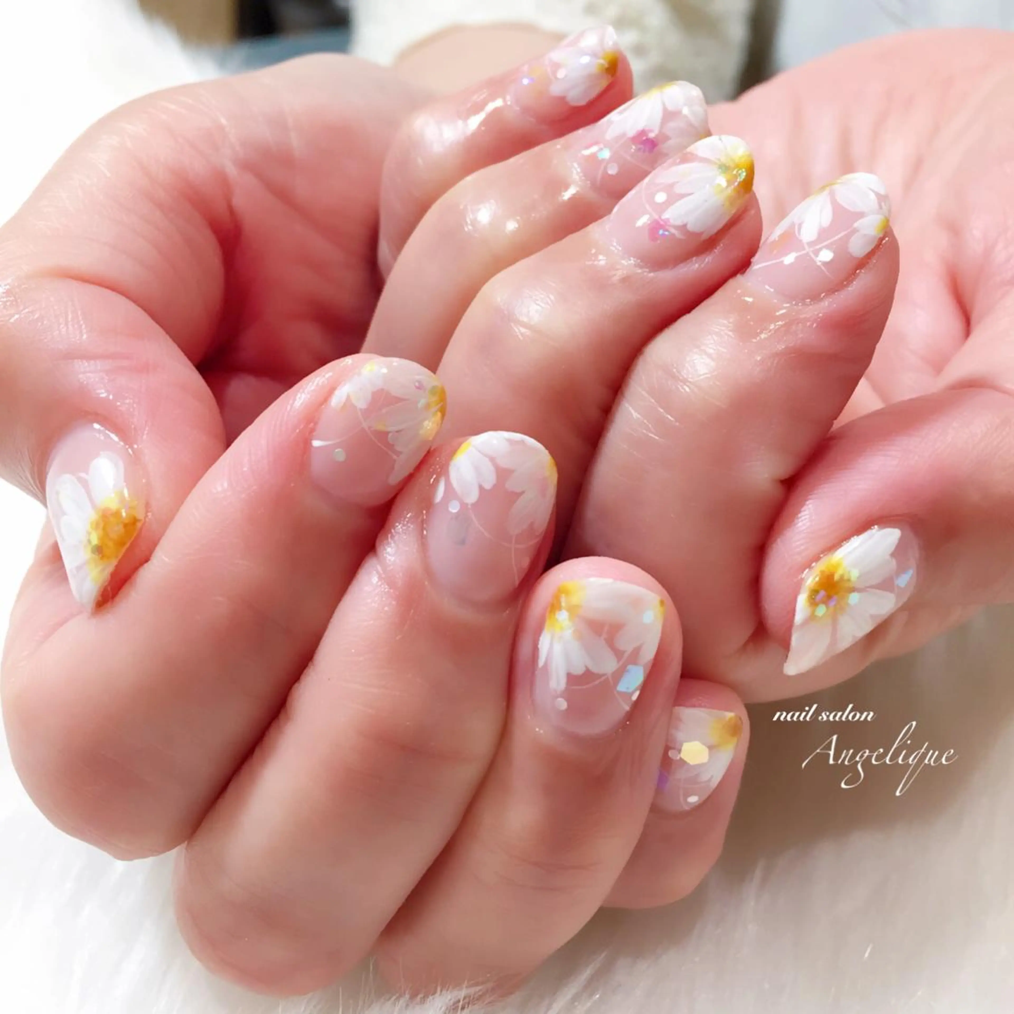 ネイル フラワーネイル フレンチネイル ピンク ピンクベージュ Nail salon Angeliqueのネイルデザイン