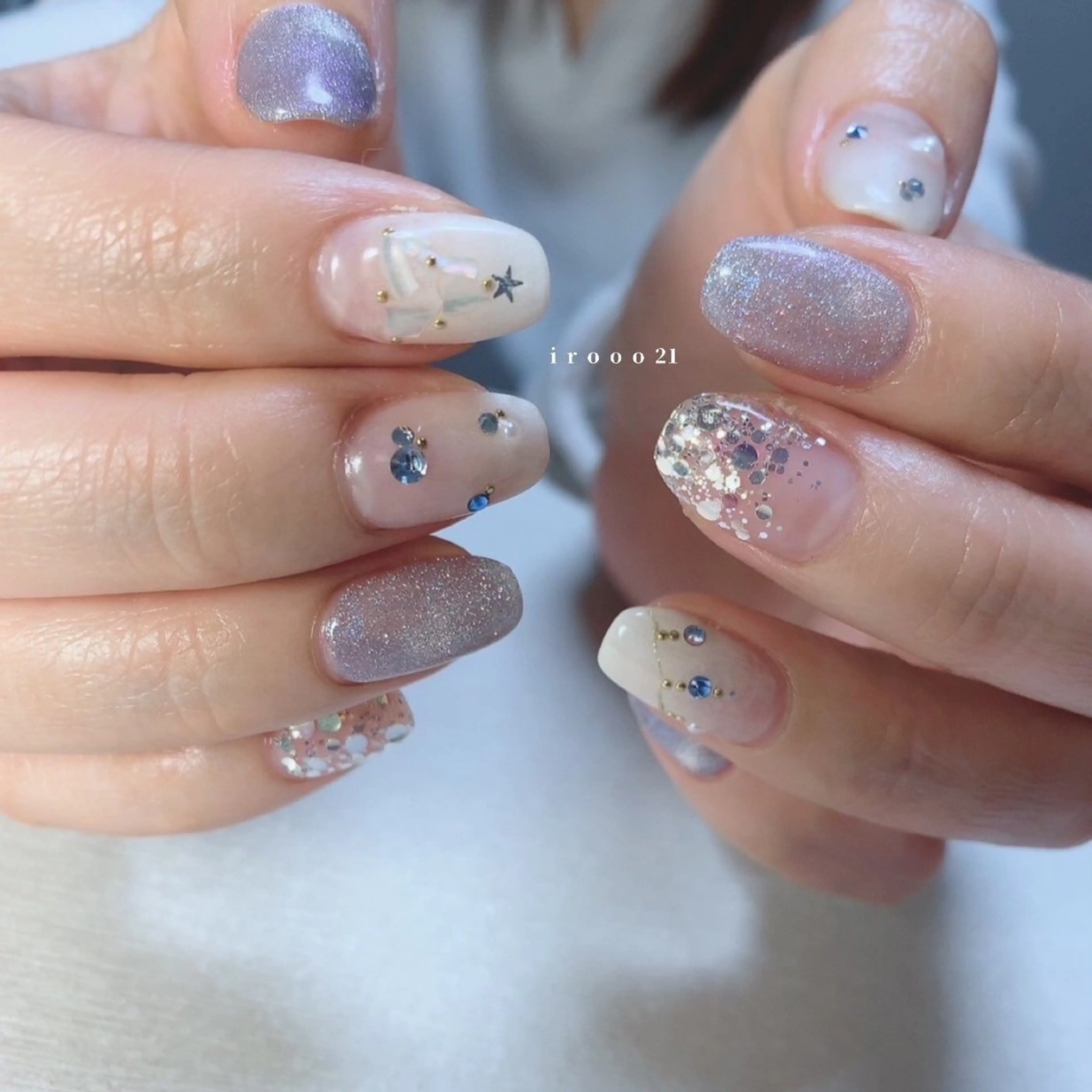 ネイル アートネイル ブルー グラデーション 韓国ネイル マグネットネイル irooo 21のネイルデザイン