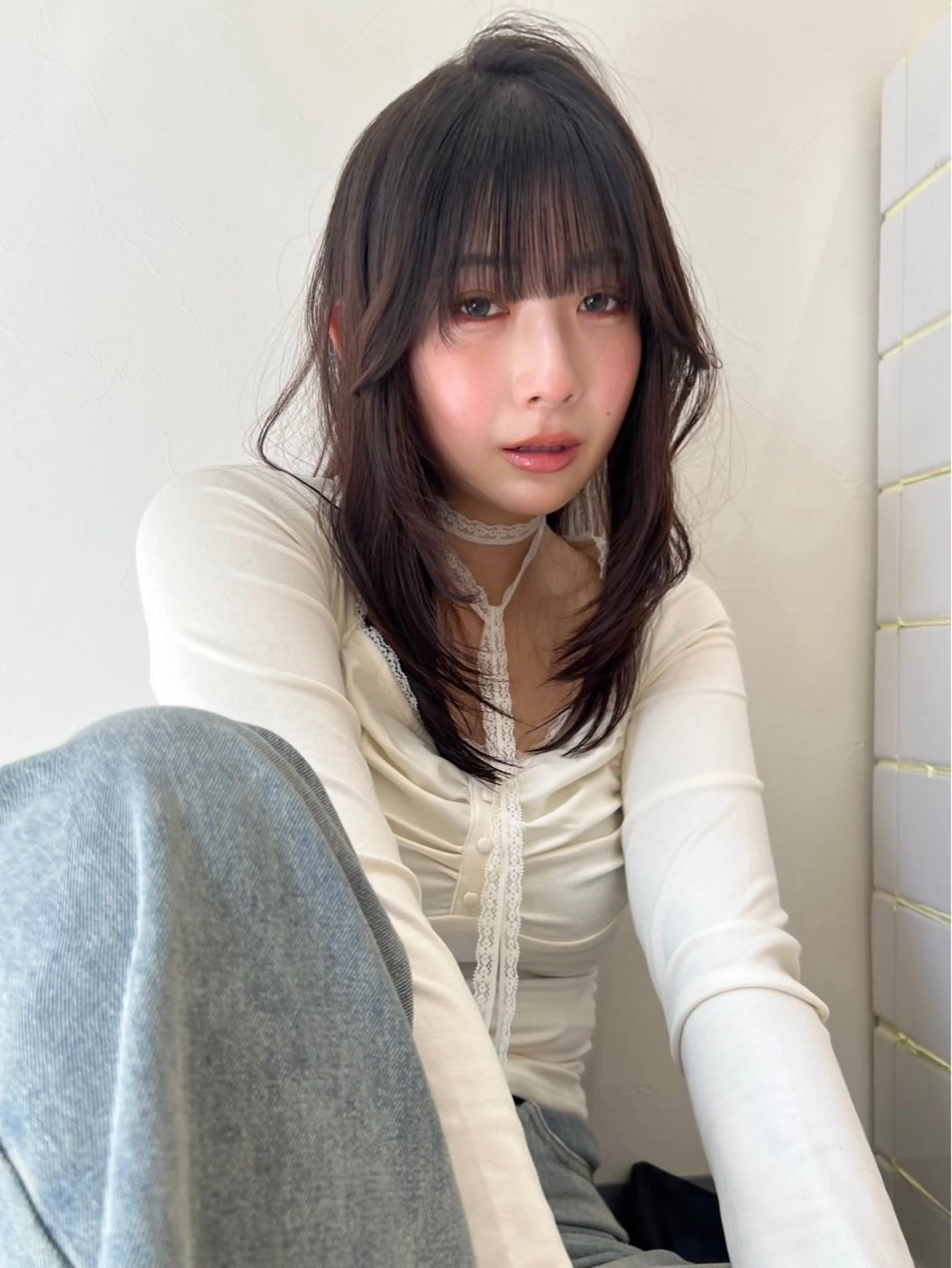 ミディアム カラー カット トリートメント ブリーチ/レイヤー/ コイデリュウセイのヘアスタイル