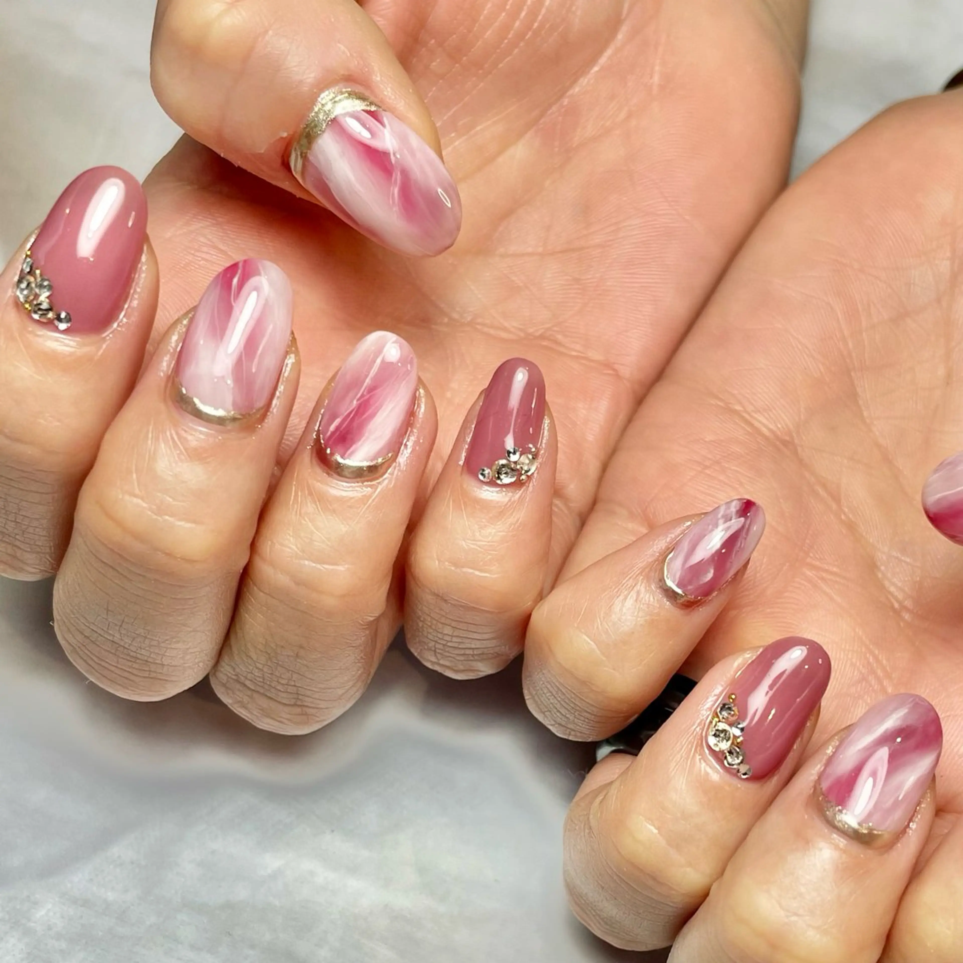 ネイル 大理石ネイル(マーブル) ピンク ハンドネイル Reflection marikoのネイルデザイン