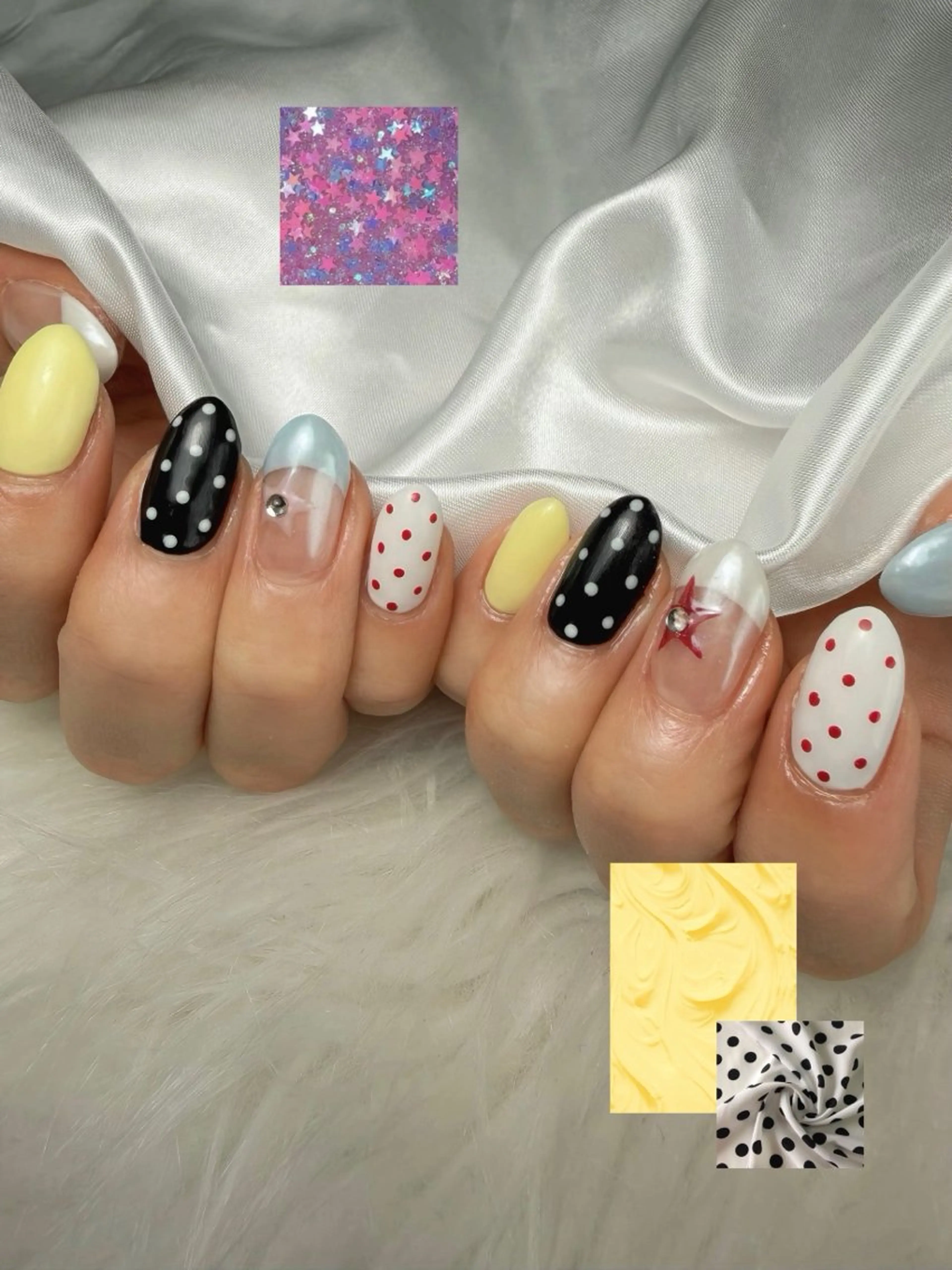 ネイル アートネイル 桜ネイル ドット ジェルネイル ショートネイル ハンドネイル ゴテゴテ💙ワンホン リオナのネイルデザイン