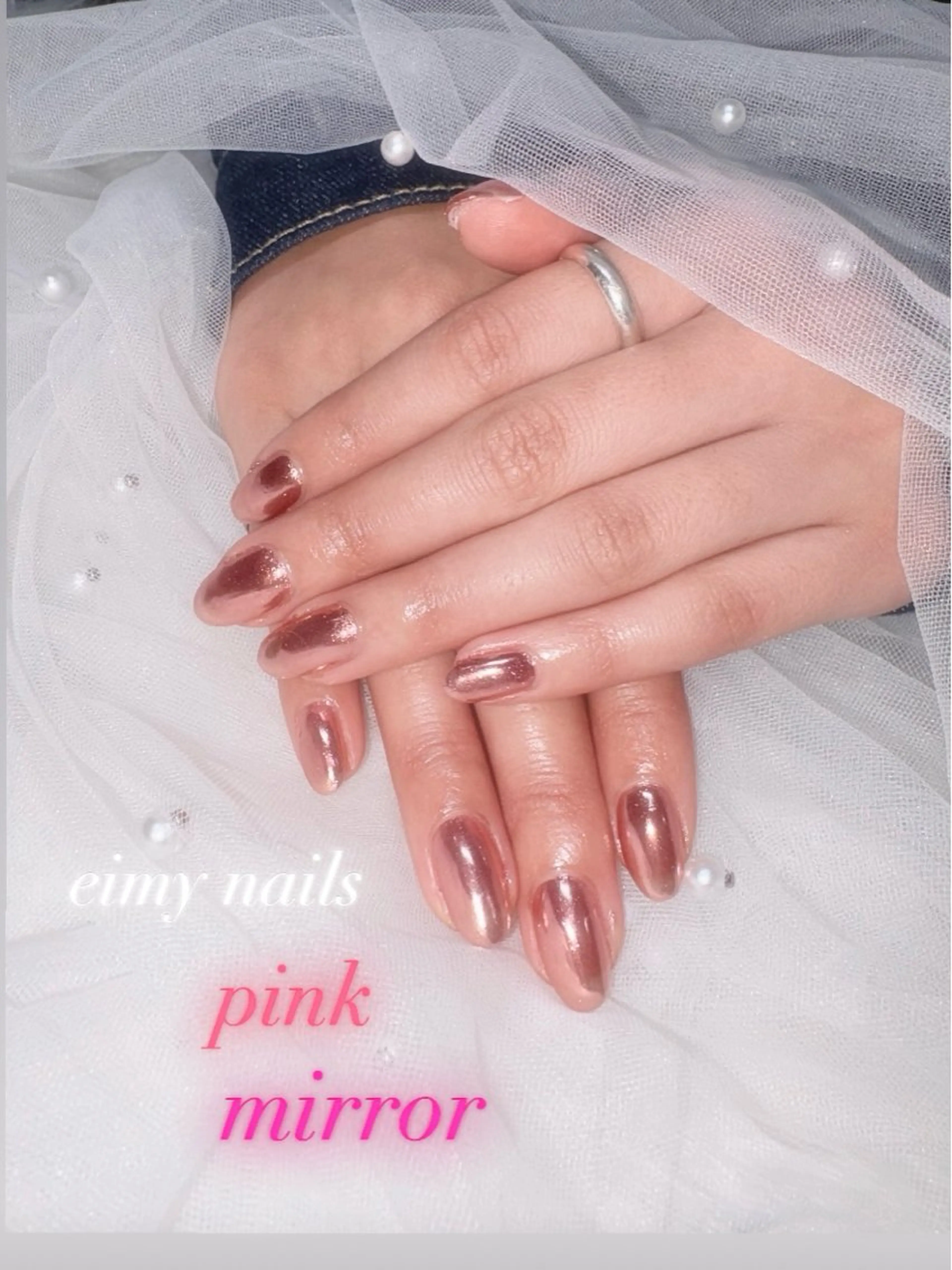 ネイル ミラーネイル ピンク 春ネイル ハンドネイル eimy nails♡のネイルデザイン