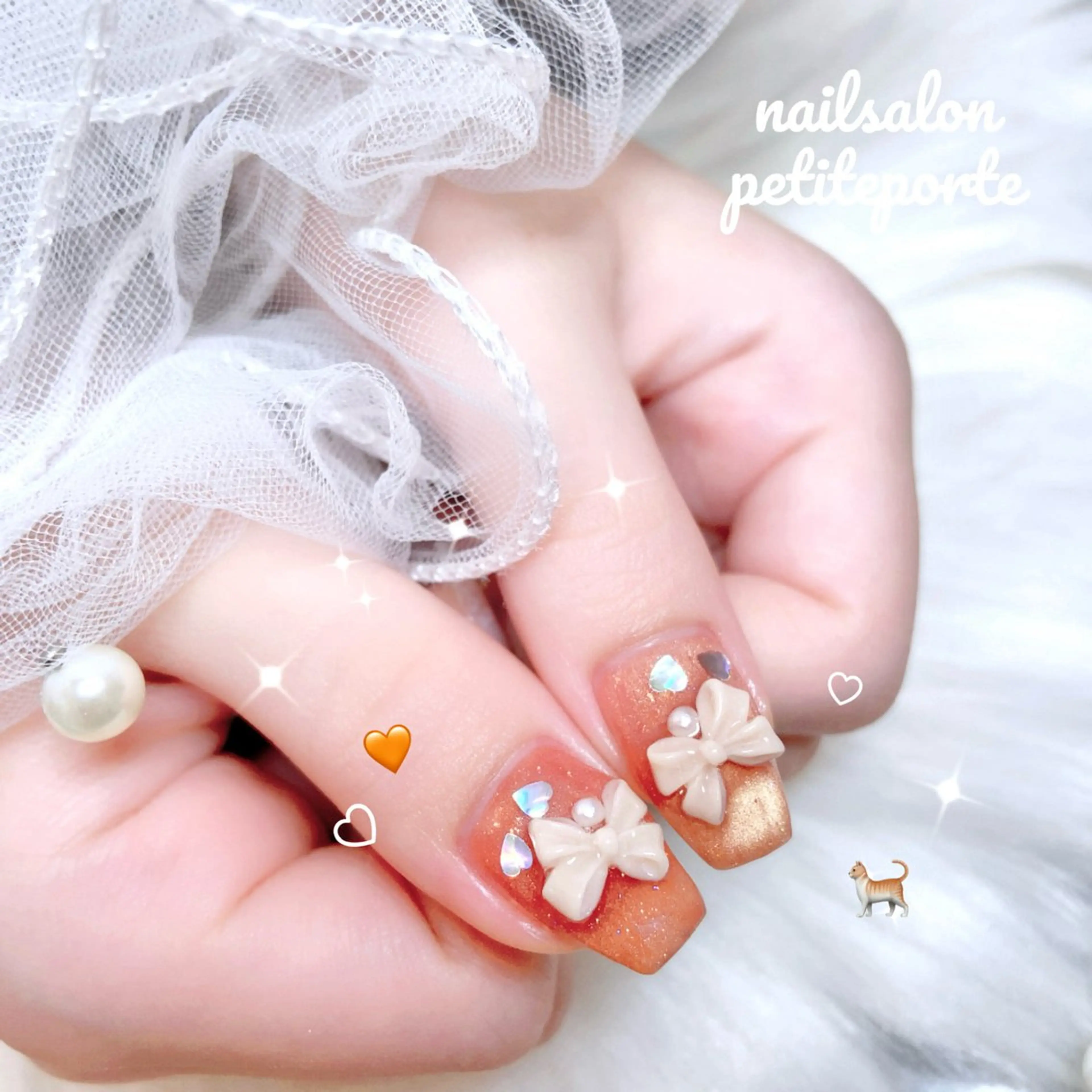 ネイル レース マグネットネイル オレンジ シンプルネイル ハンドネイル petite porteのネイルデザイン