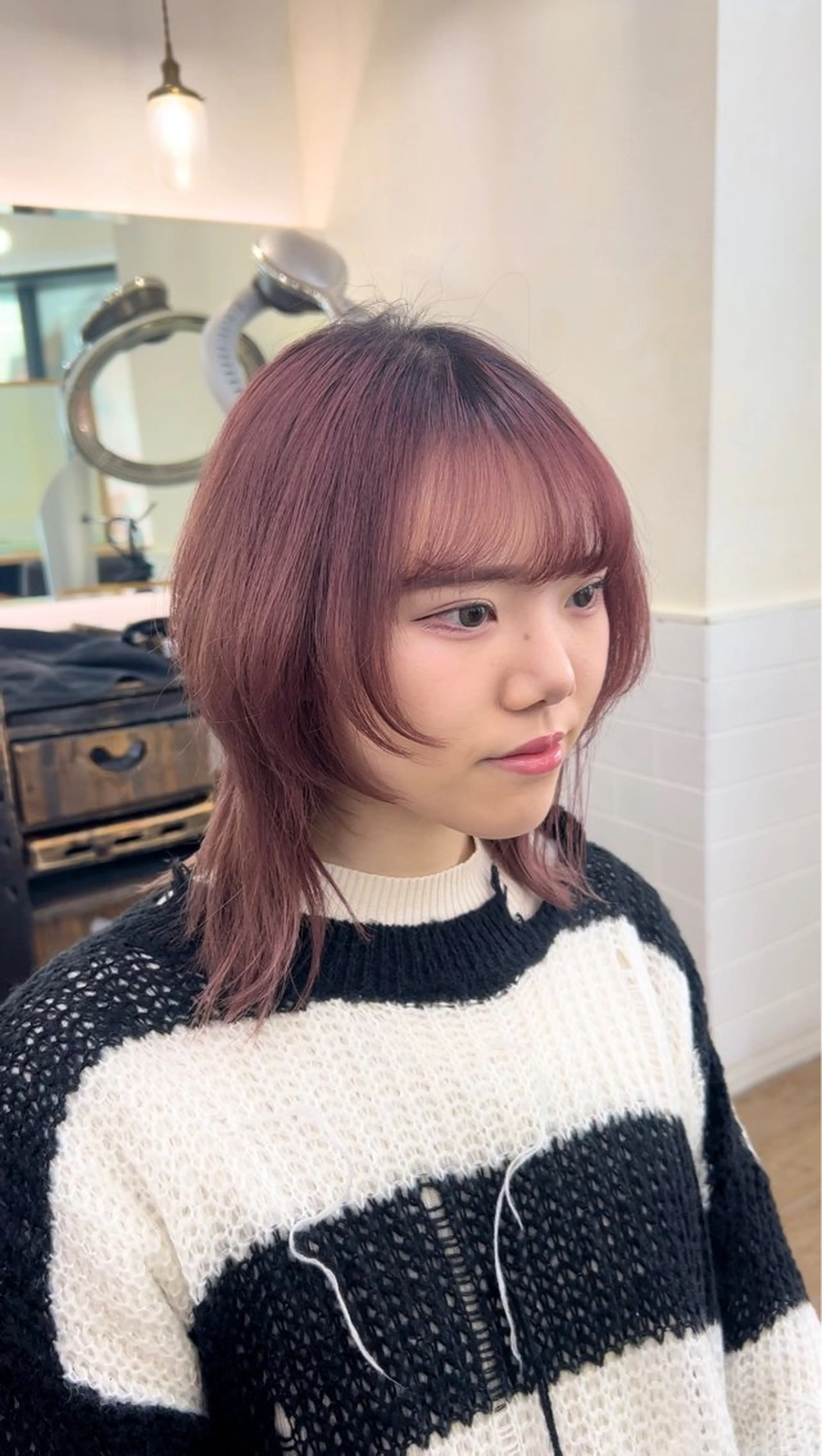 ミディアム カラー ピンクカラー ウルフカット パーマ/ハイライト 💙鶴岡 愛💙のヘアスタイル