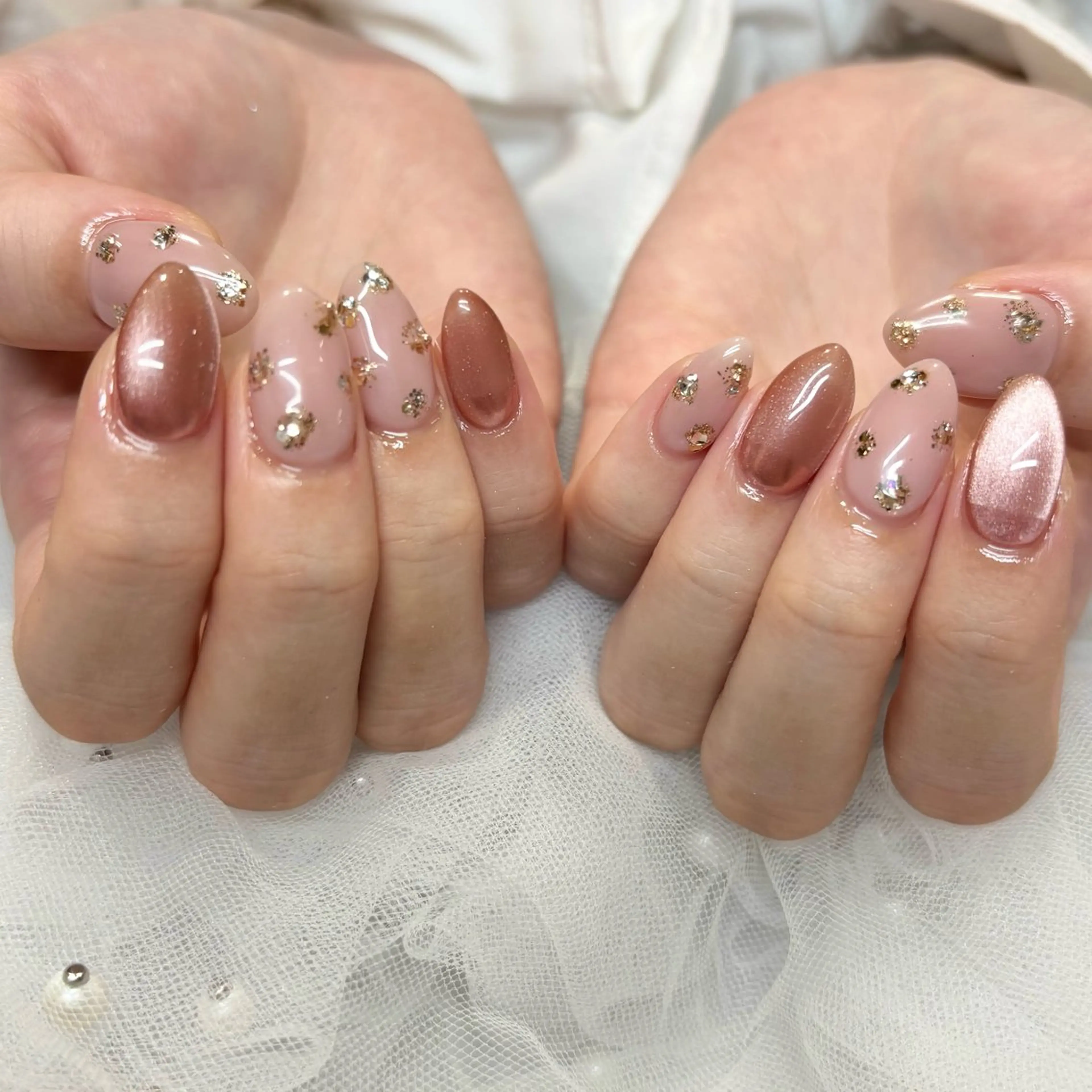 ネイル ラメ(グリッター) ミラーネイル ストーンネイル ハンドネイル 荒巻 めいのネイルデザイン