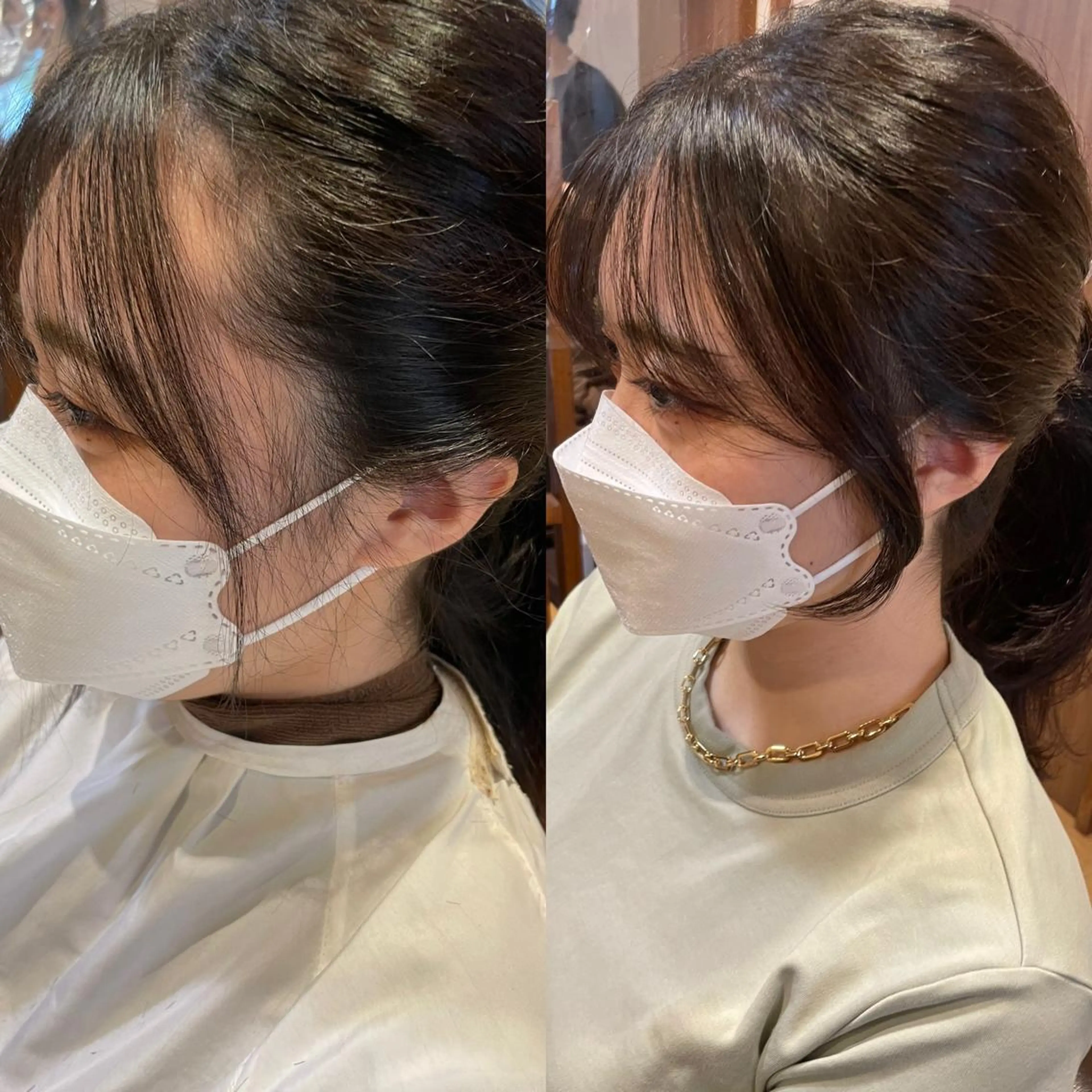 セミロング カラー 韓国風ヘア おくれ毛 チヒョ🦋 韓国hair🇰🇷のヘアスタイル