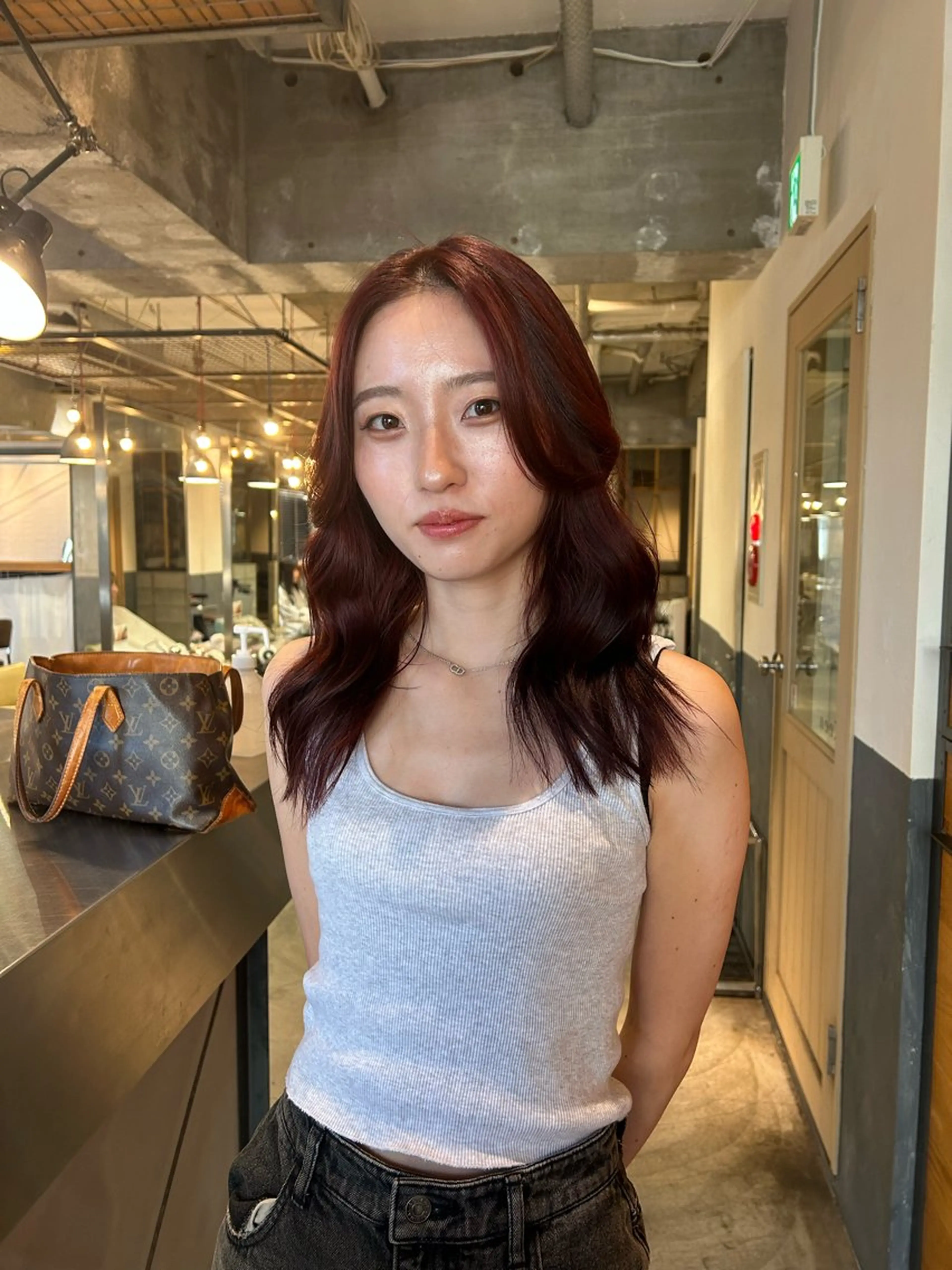 ミディアム カラー ブリーチ ダブルカラー ブリーチなしカラー レッドカラー 海外レイヤー /NAGISAのヘアスタイル